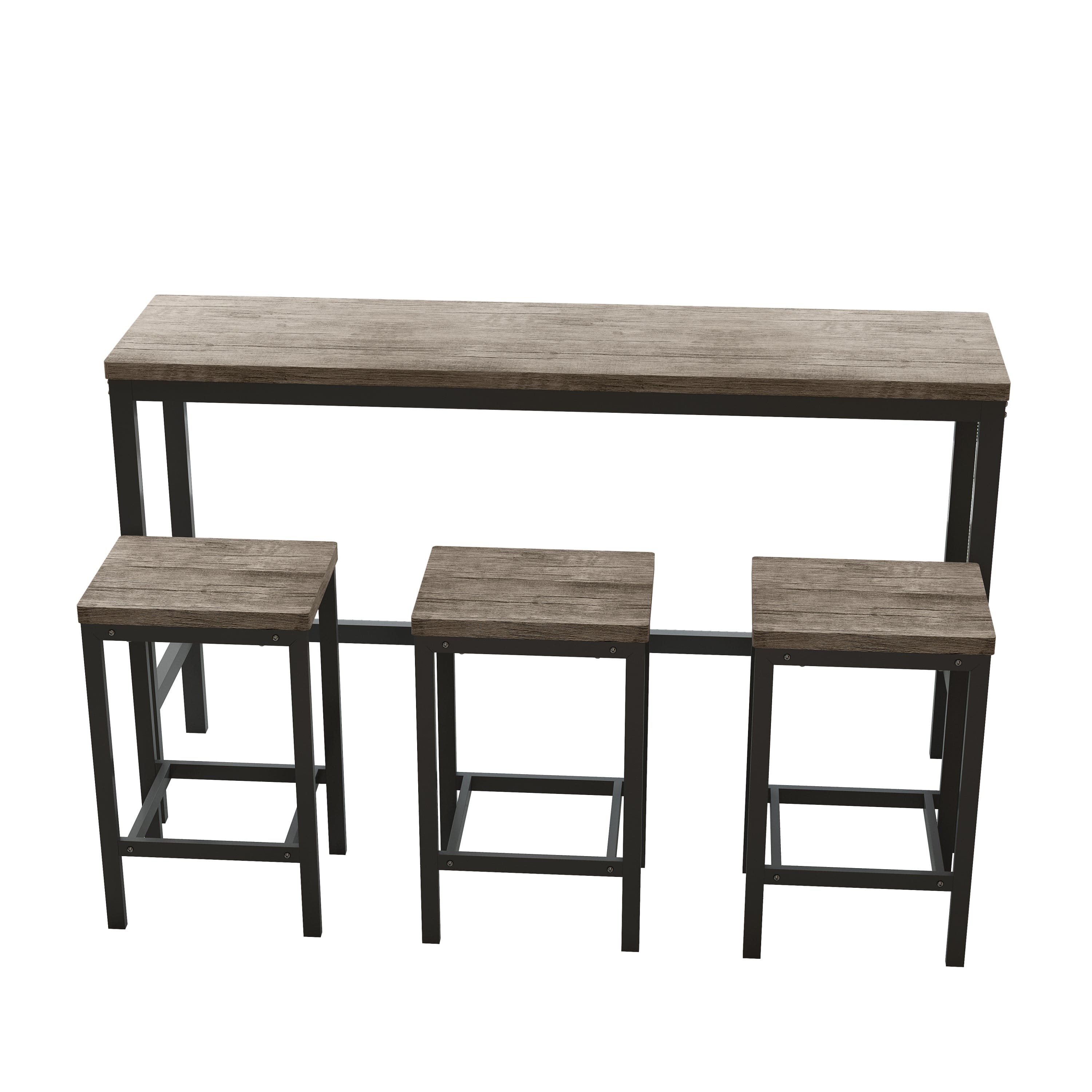 Modern Design Kitchen Dining Table, Pub Table, Long Dining Table Set with 3 Stools, Easy Assembly, Brown Gray (Same SKU:W75753849)