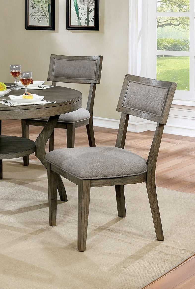 Rustic Grey Solid wood 2pc Dining Chairs Fabric Upholstered Seat Back Curved Dining Room Furniture