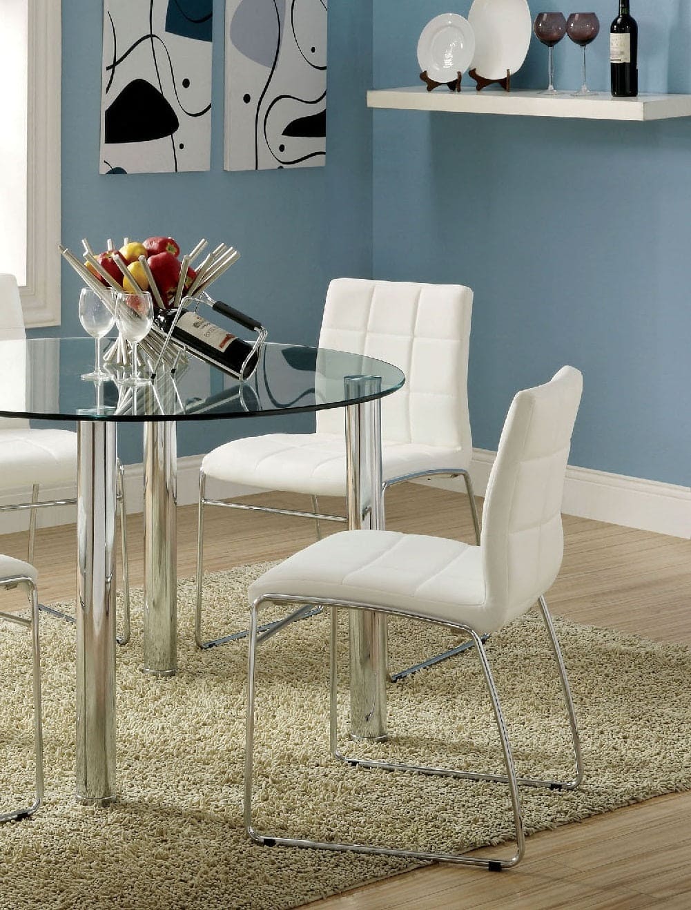 White Color Leatherette 2pcs Dining Chairs Chrome Metal Legs Dining Room Side Chairs