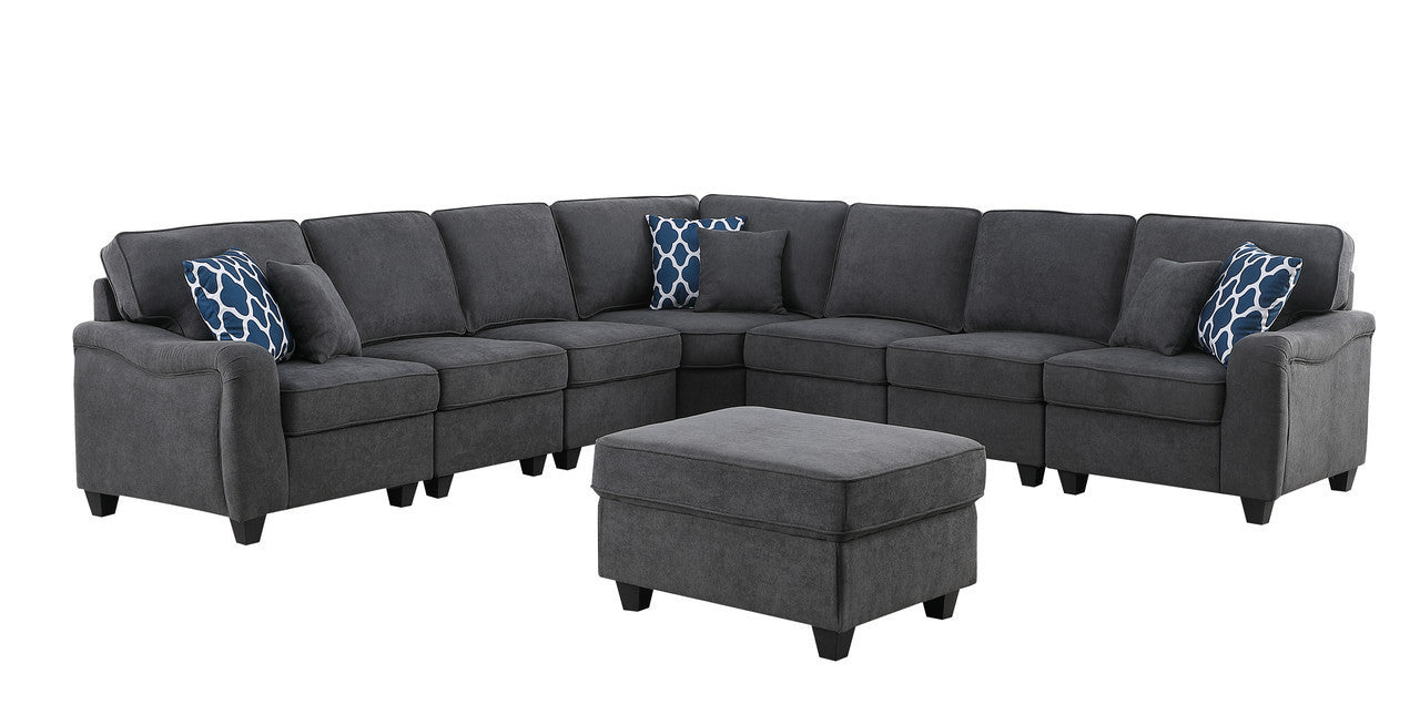 Leo Dark Gray Woven 8Pc Modular L-Shape Sectional Sofa and Ottoman