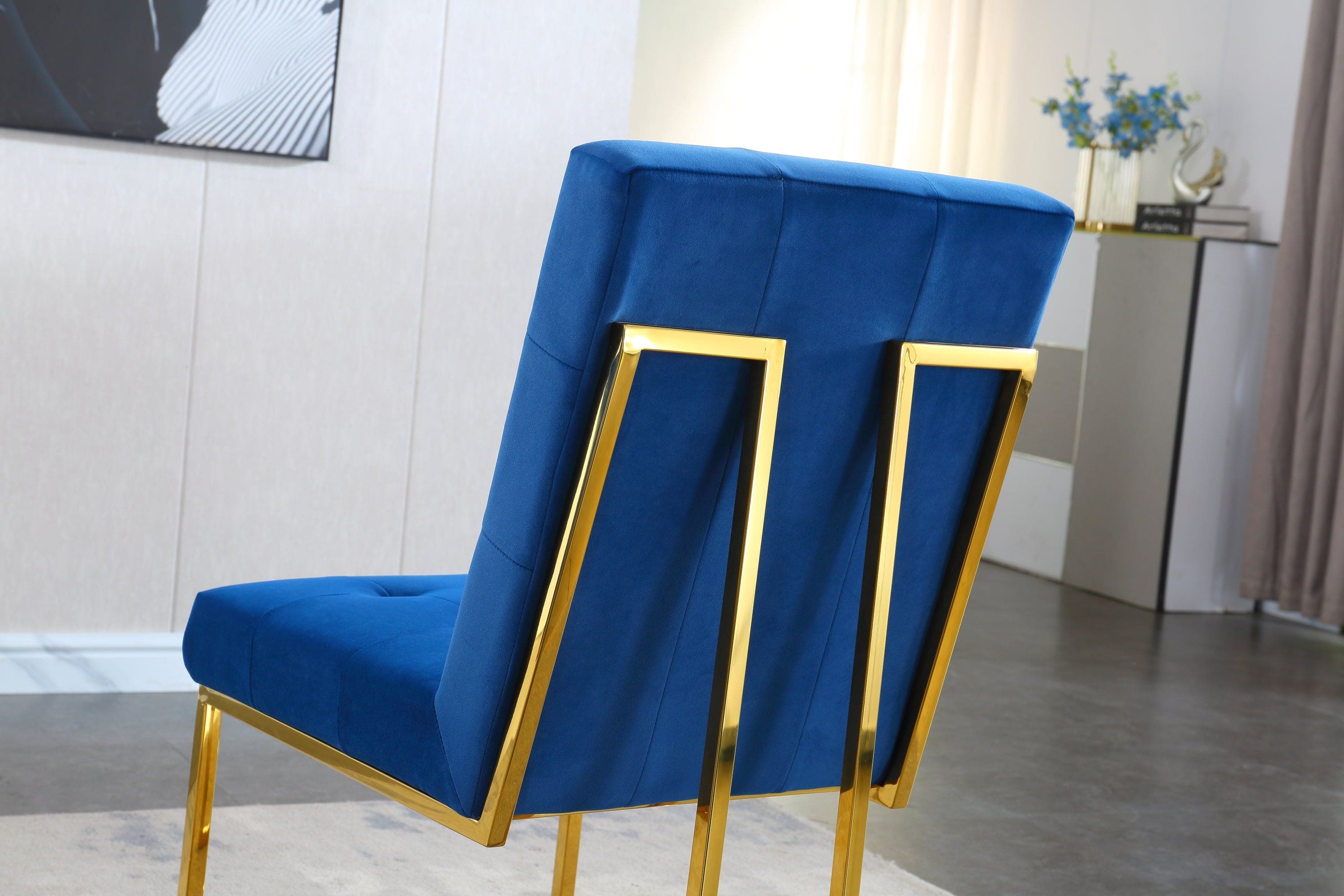 Modern Velvet Dining Chair Set of 2, Tufted Design and Gold Finish Stainless Base