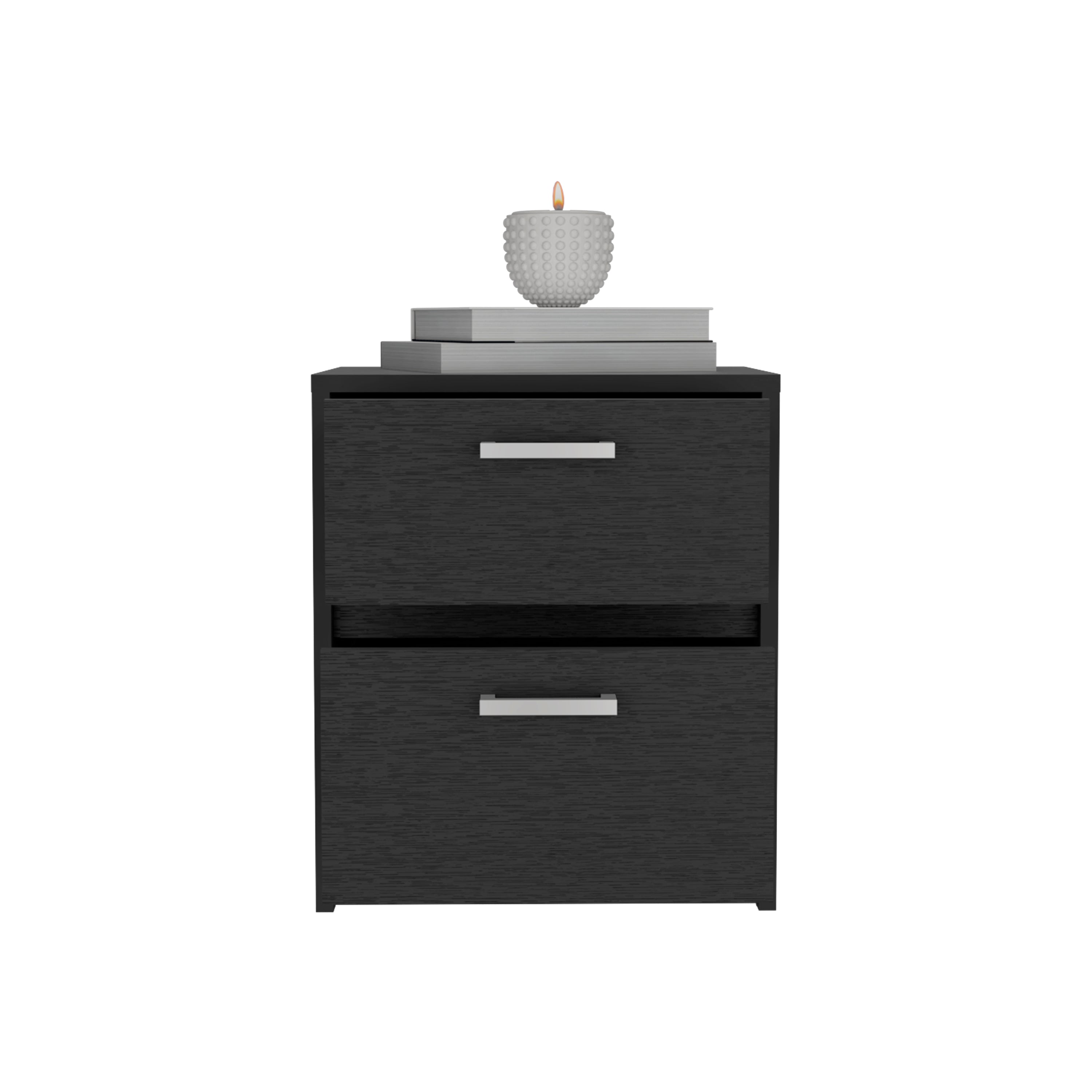 Trivor 2 Drawers Nightstand, Metal Handles -Black