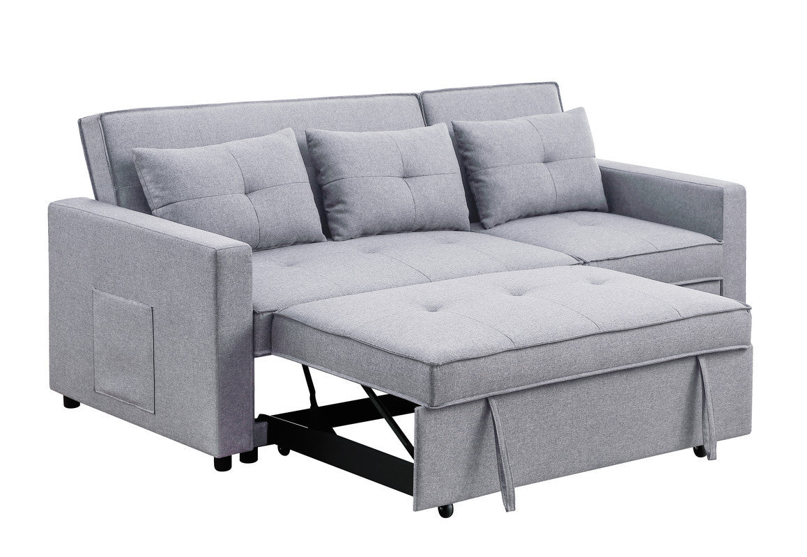 Zoey Light Gray Linen Convertible Sleeper Sofa with Side Pocket