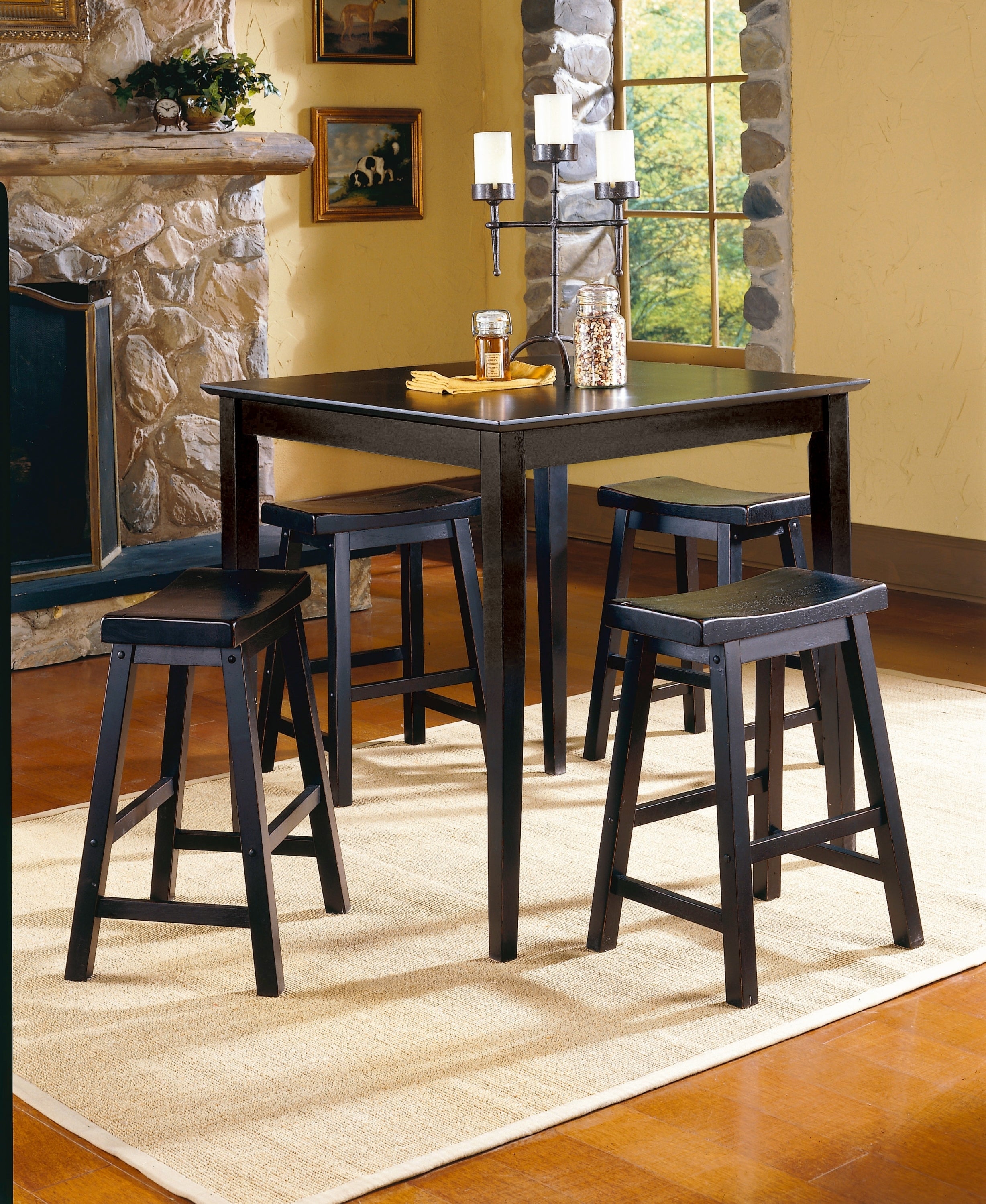 Black Finish 18-inch Height Saddle Seat Stools Set of 2pc Solid Wood Casual Dining Home Furniture