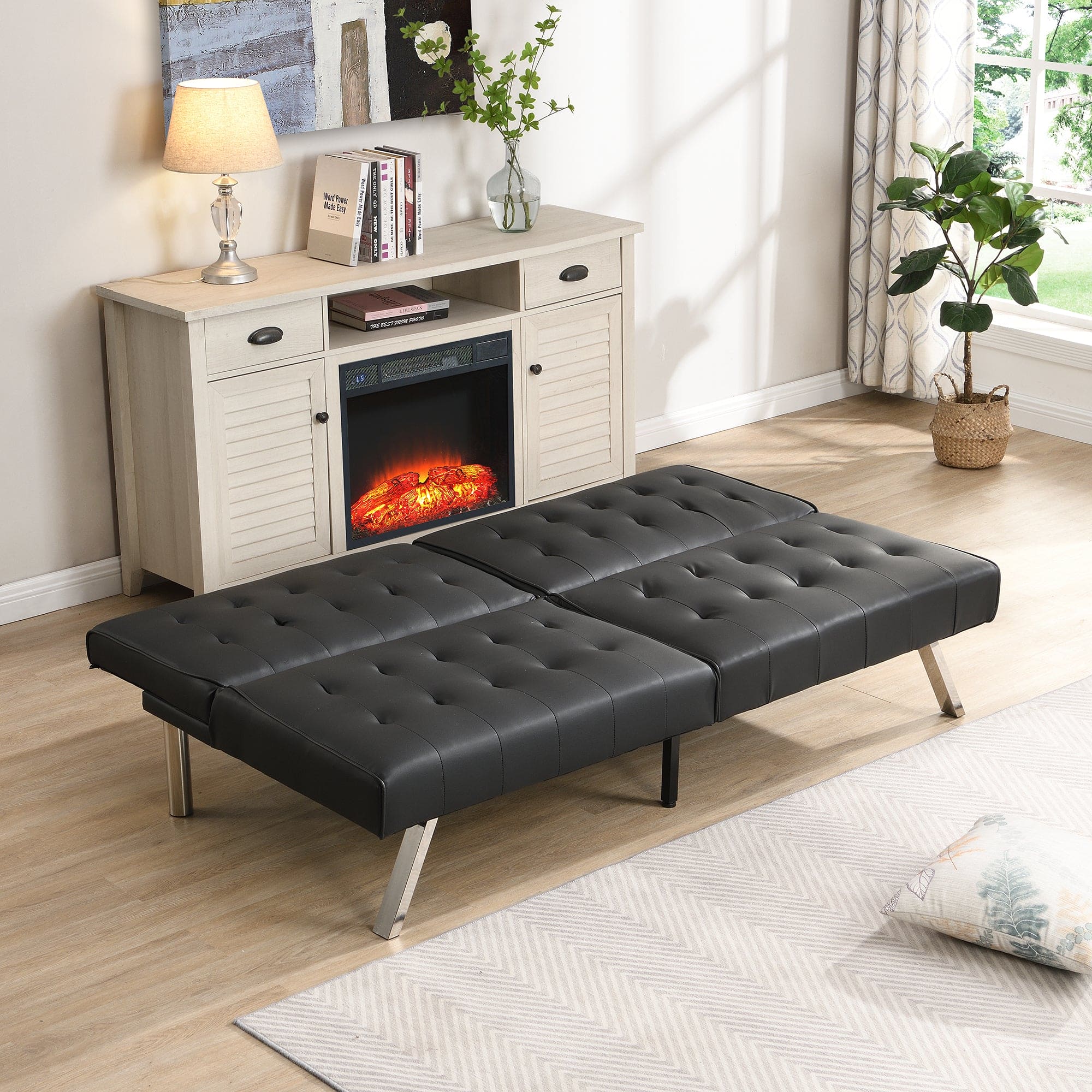 sofa bed black pvc