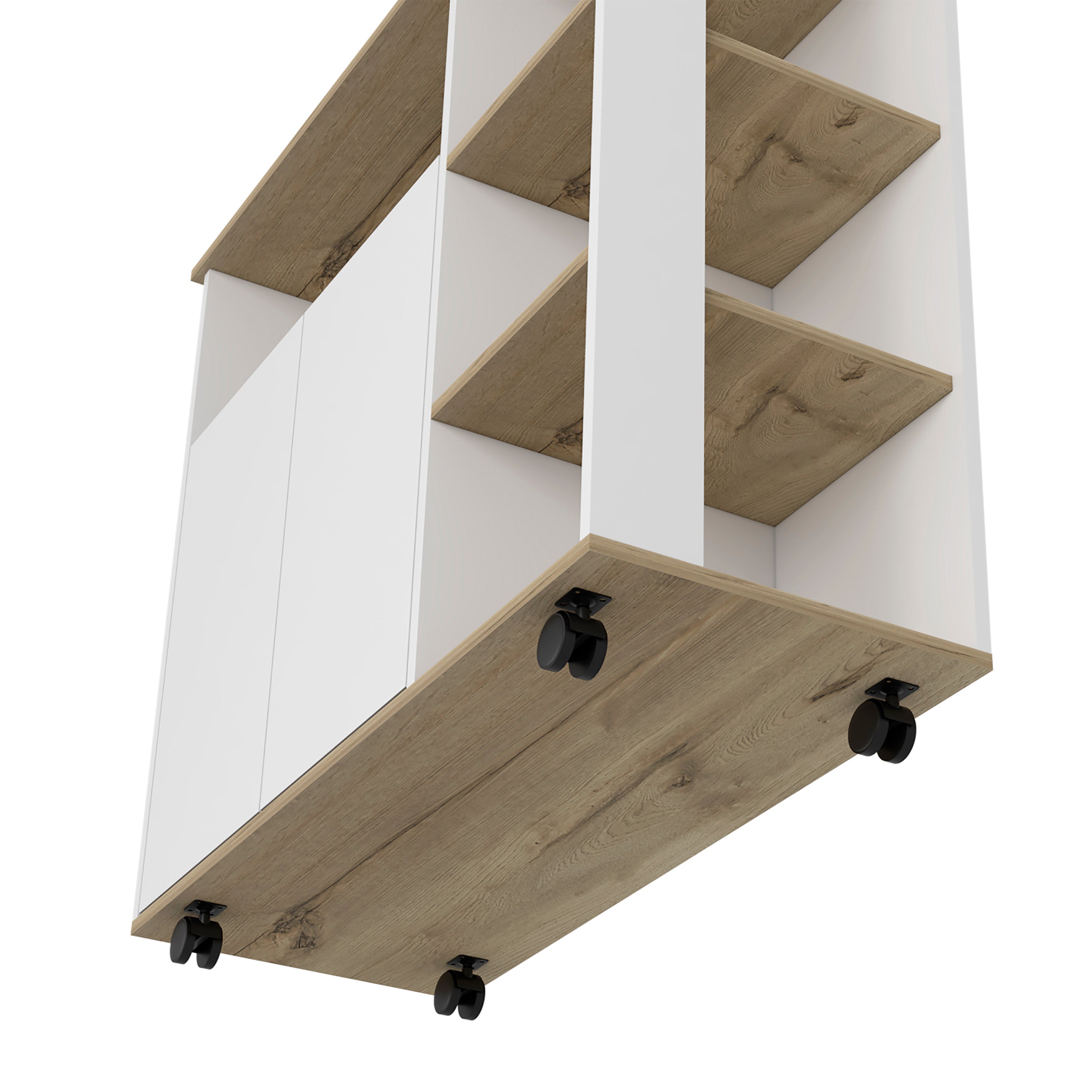 Kitchen Island Kamkacht, One Cabinet, Four Open Shelves, Light Oak / White Finish