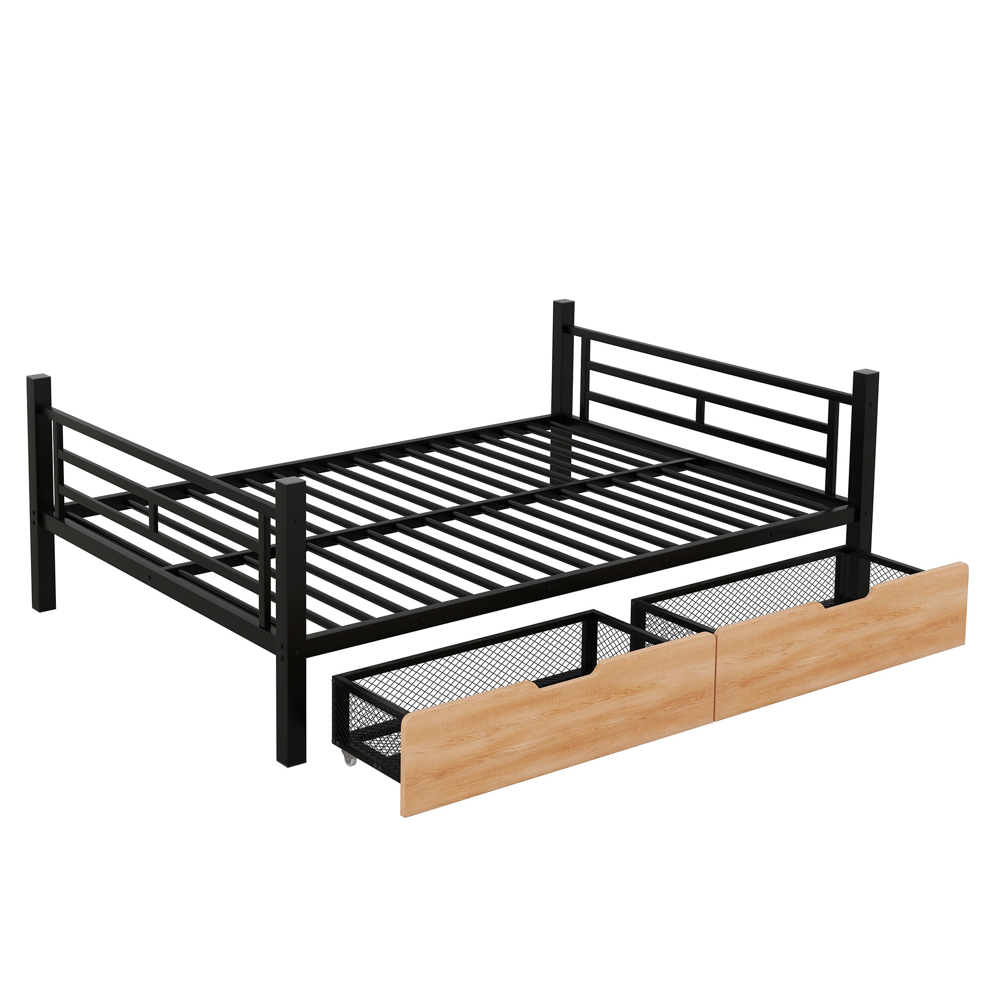 Metal Full Size Convertible Bunk Bed with 2 Drawers, Black