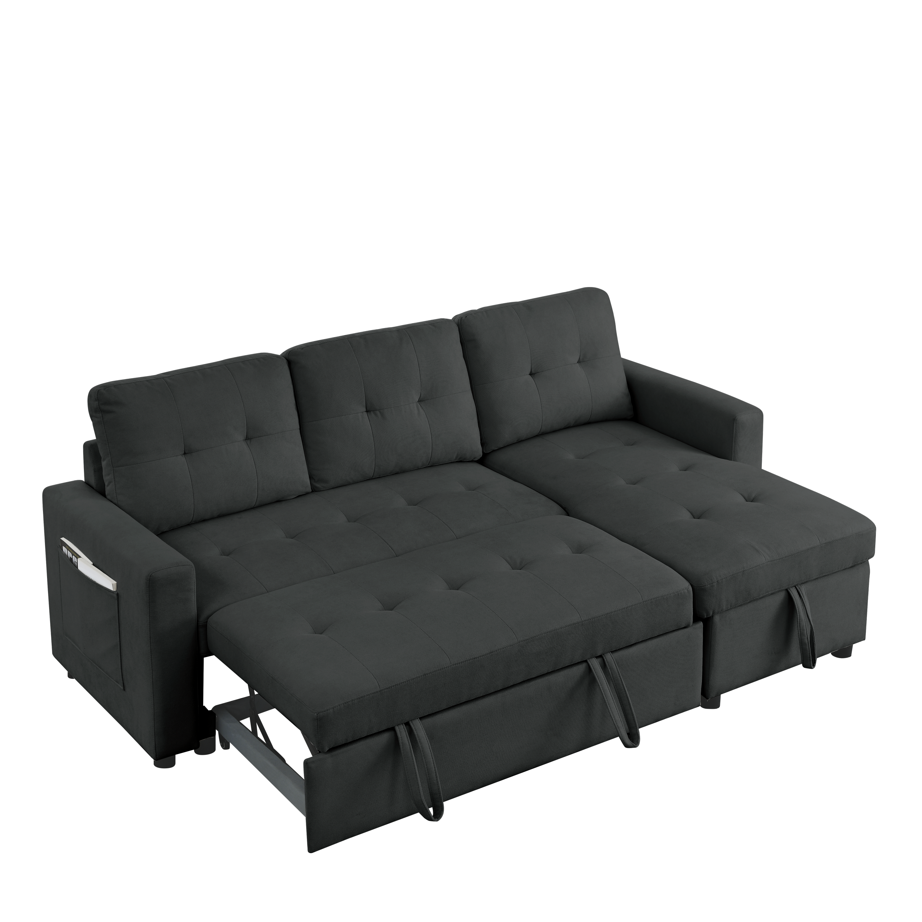 MH 78.5" Sleeper Sofa Bed Reversible Sectional Couch with Storage Chaise and Side storage bag for Small Space Living Room Furniture Set