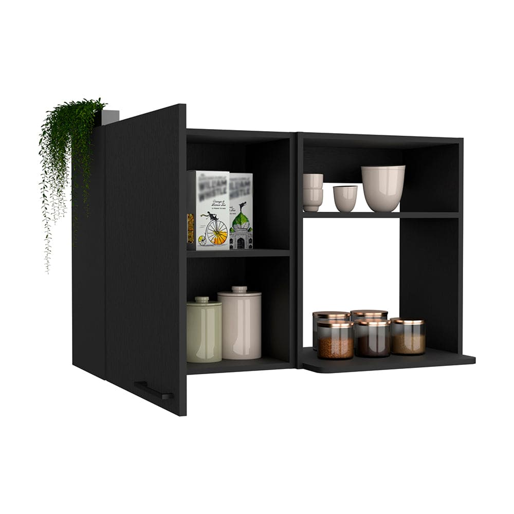 Kitchen Wall Cabinet Bussolengo, Two Shelves, Black Wengue Finish