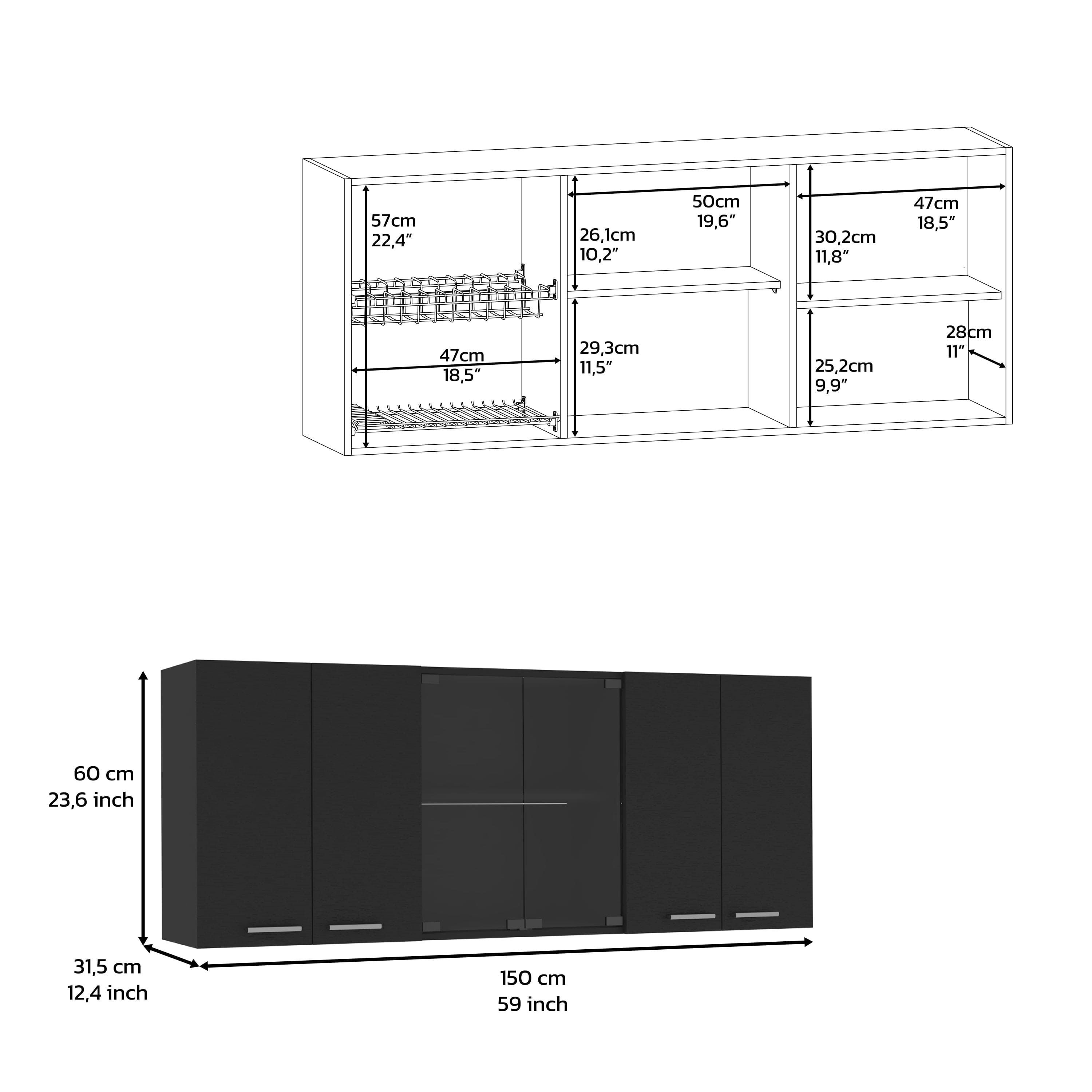 Superior Wall Cabinet Peoria, Four Interior Shelves, Black Wengue Finish