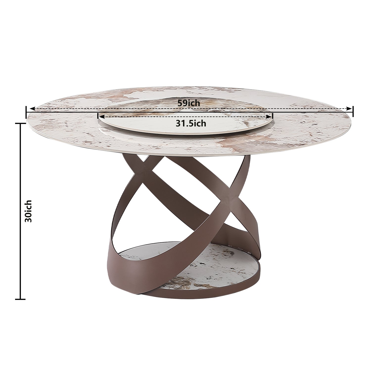 59.05"Modern Sintered stone dining table with 31.5" round turntable  and metal exquisite pedestal