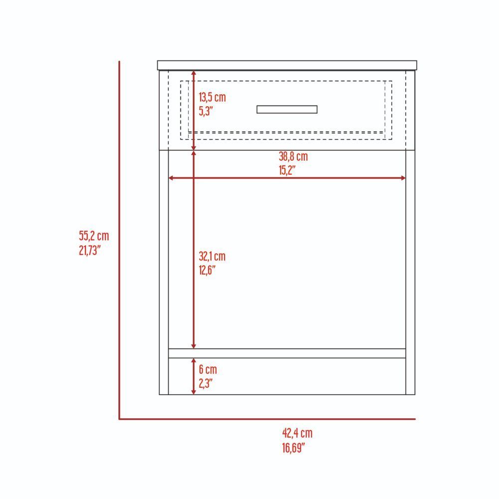 Eco Nightstand, Superior Top,  One Drawer, Lower Shelf -Light Gray