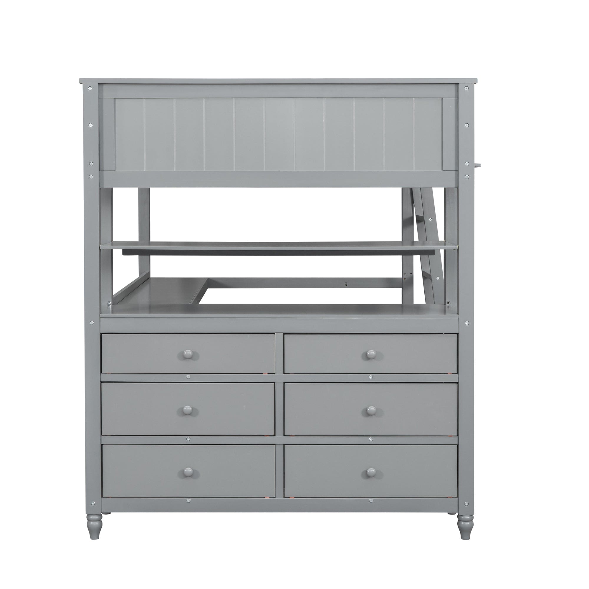 Full size Loft Bed with Drawers and Desk, Wooden Loft Bed with Shelves - Gray(OLD SKU:LT001529AAE)