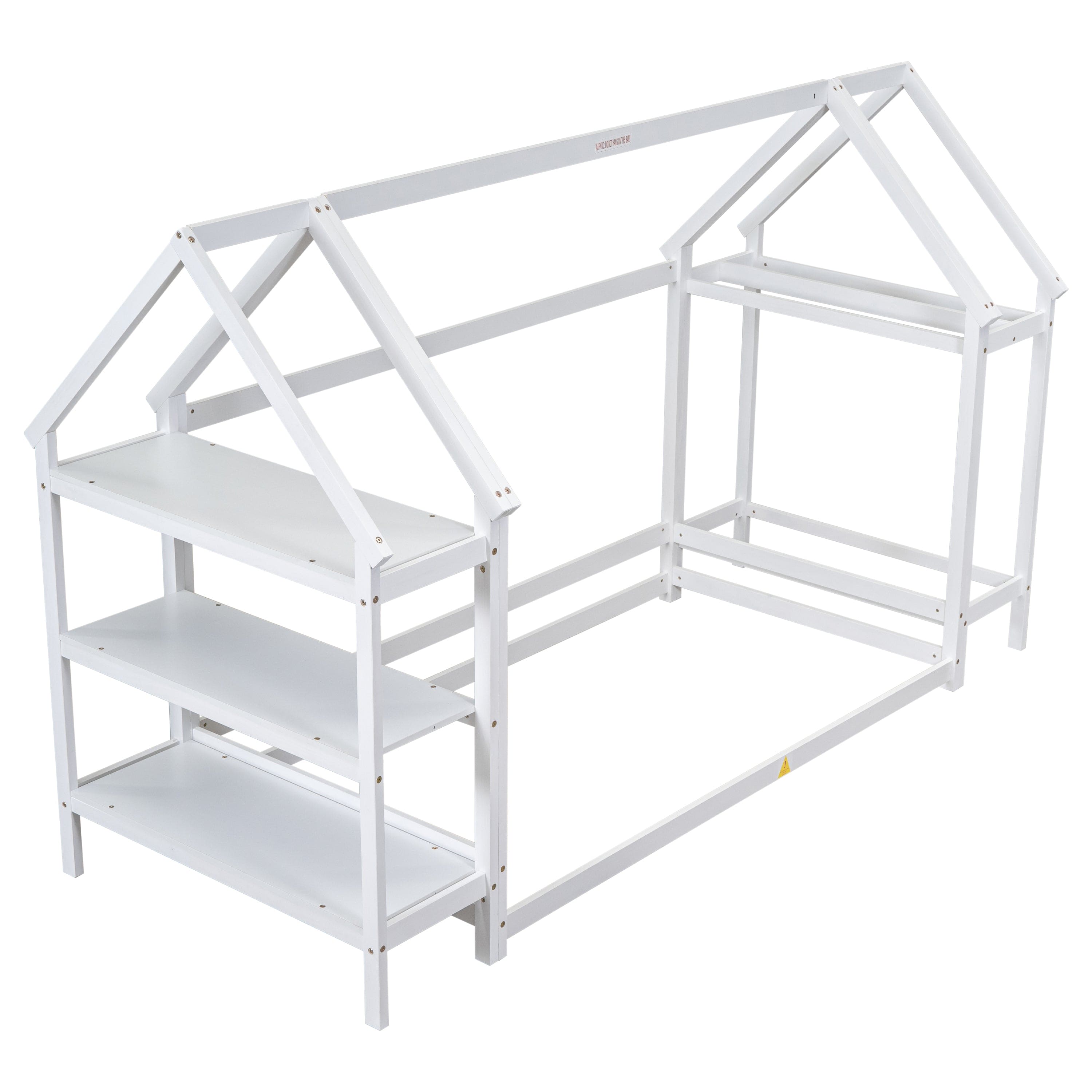 Twin House-Shaped Floor Bed with 2 Detachable Stands,White