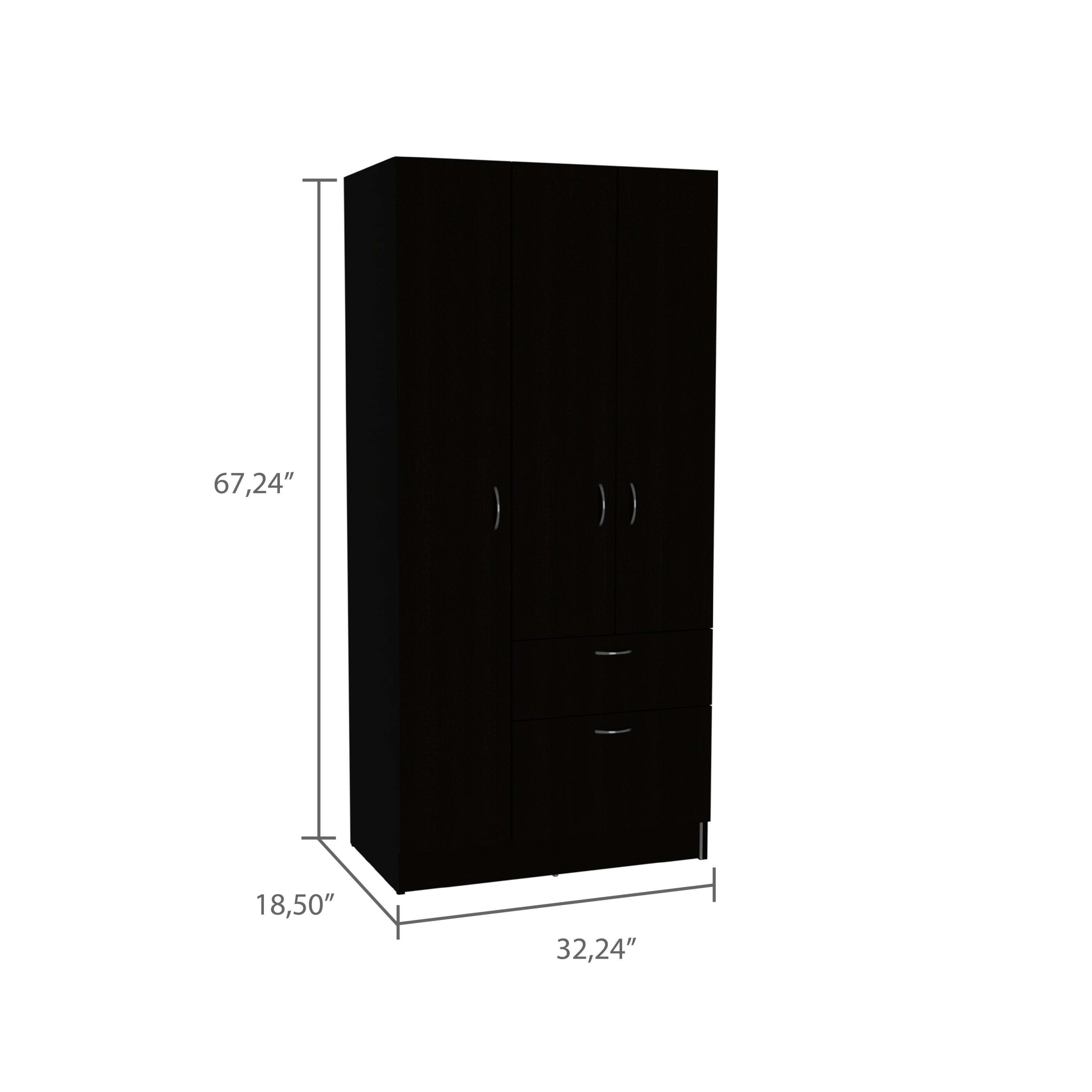 Lubec 3 Piece Bedroom Set, Cartagena Armoire + 2 Omaha Nightstands, Black