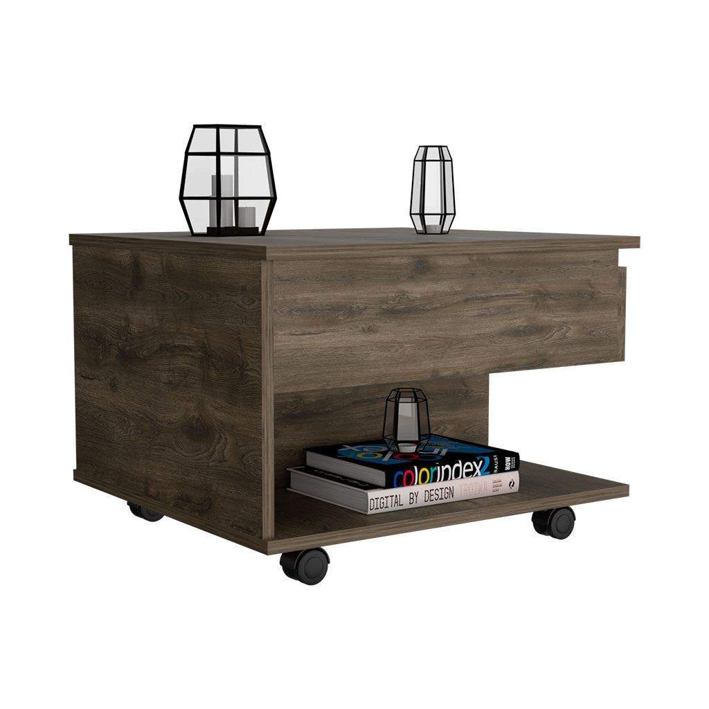 Lift Top Coffee Table Mercuri, Casters, Dark Brown Finish