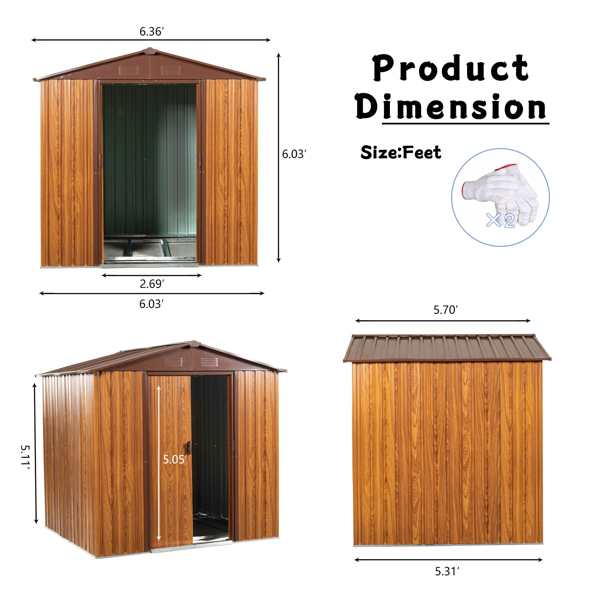 6 Ft. W X 6 Ft. D Metal Storage Shed Appealing horizontal siding  in woodgrain with coffee trim to complement