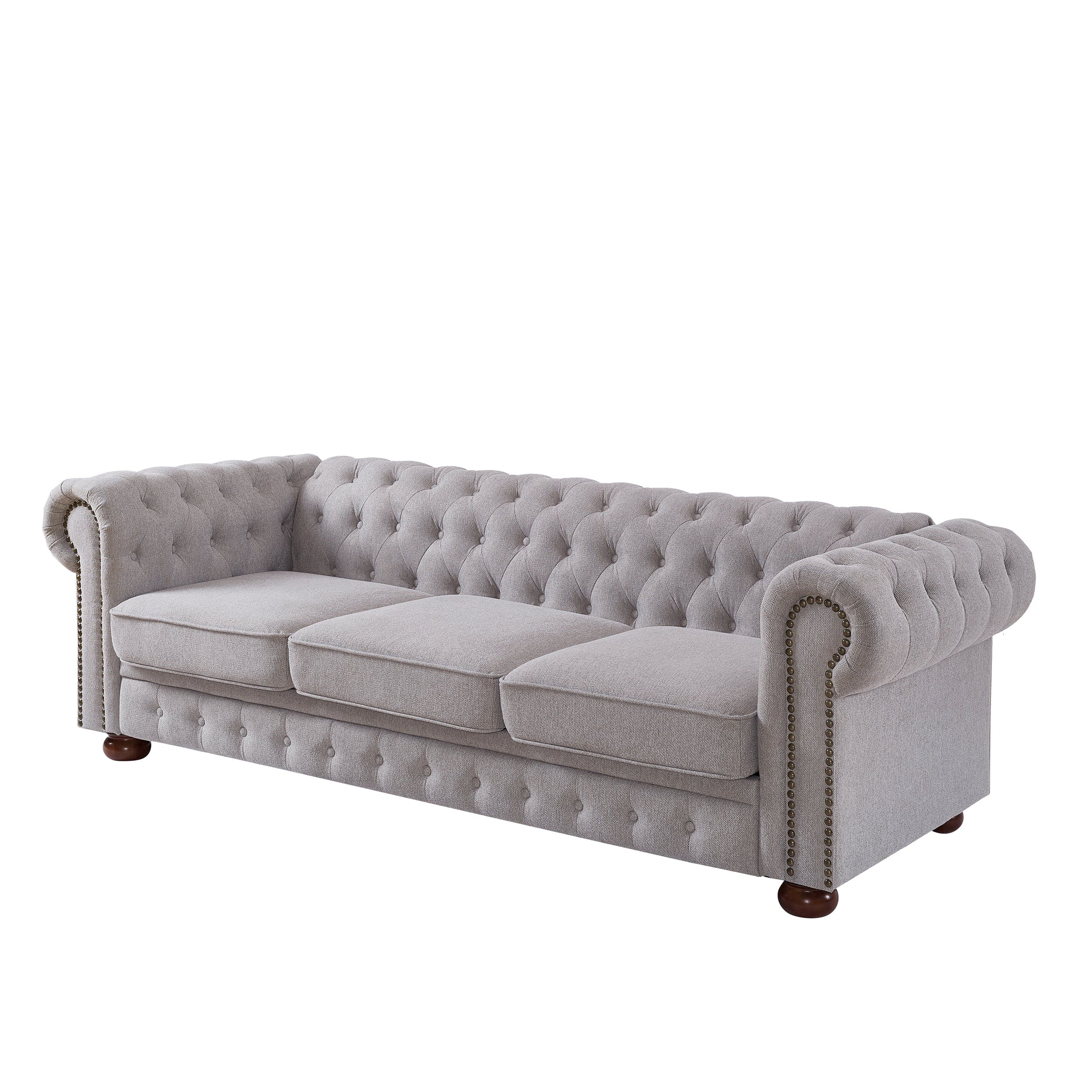 Chesterfield sofa in linen fabric (Light Grey)