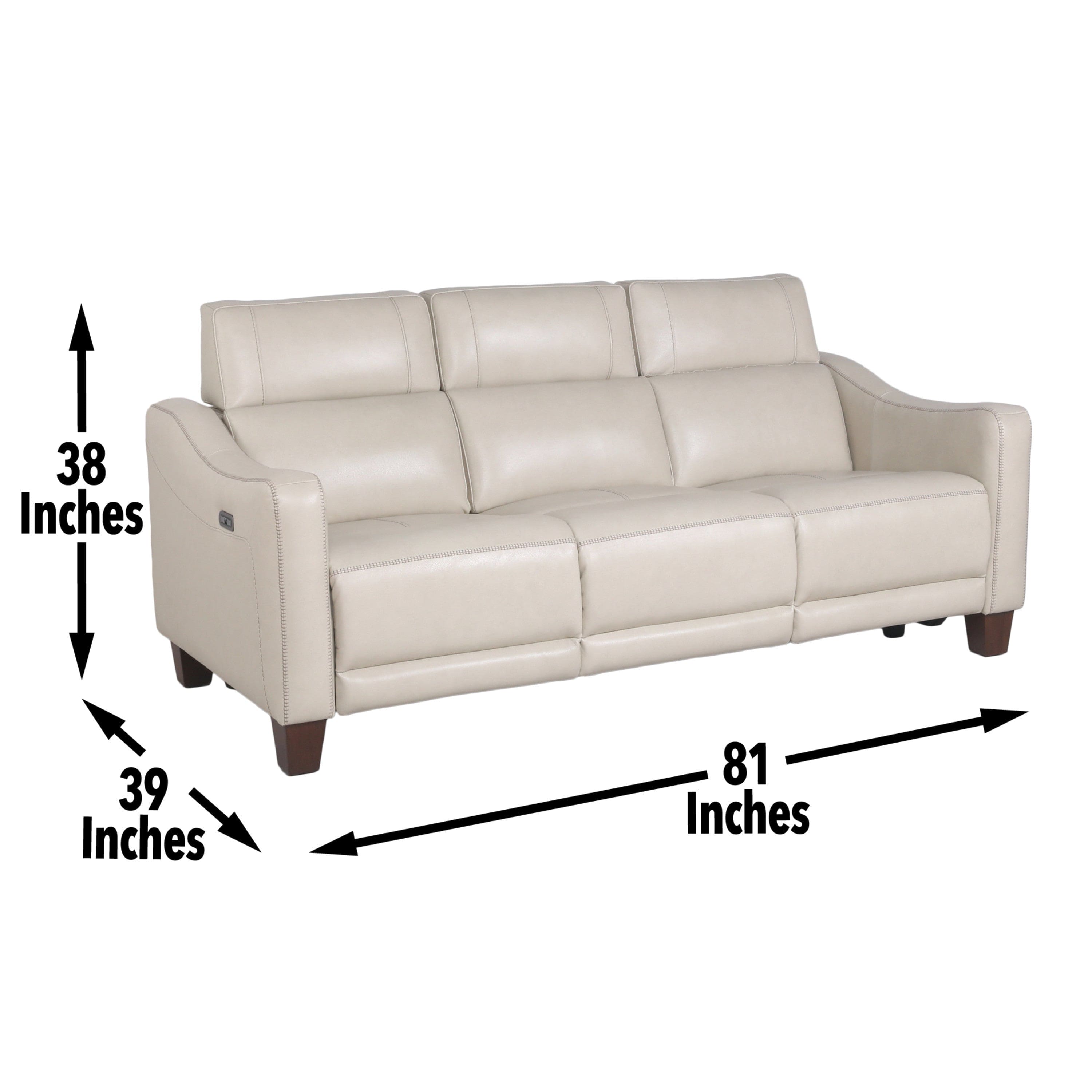 Transitional Dual-Power Leather Reclining Sofa - Wall-Saver Mechanism, Top Grain Leather - Ivory Color, Stylish Design