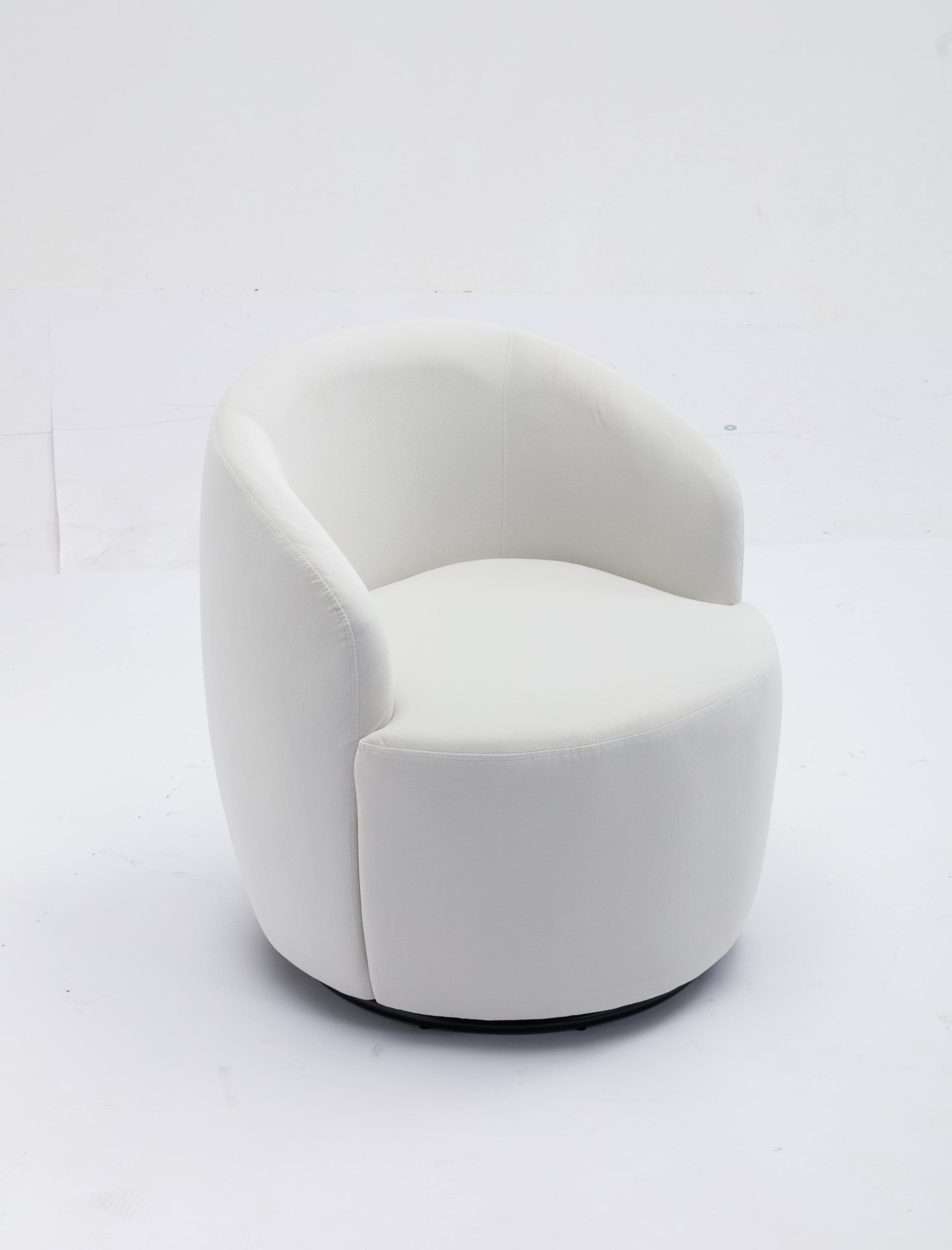 Velvet Fabric Swivel Accent Armchair Barrel Chair With Black Powder Coating Metal Ring,White