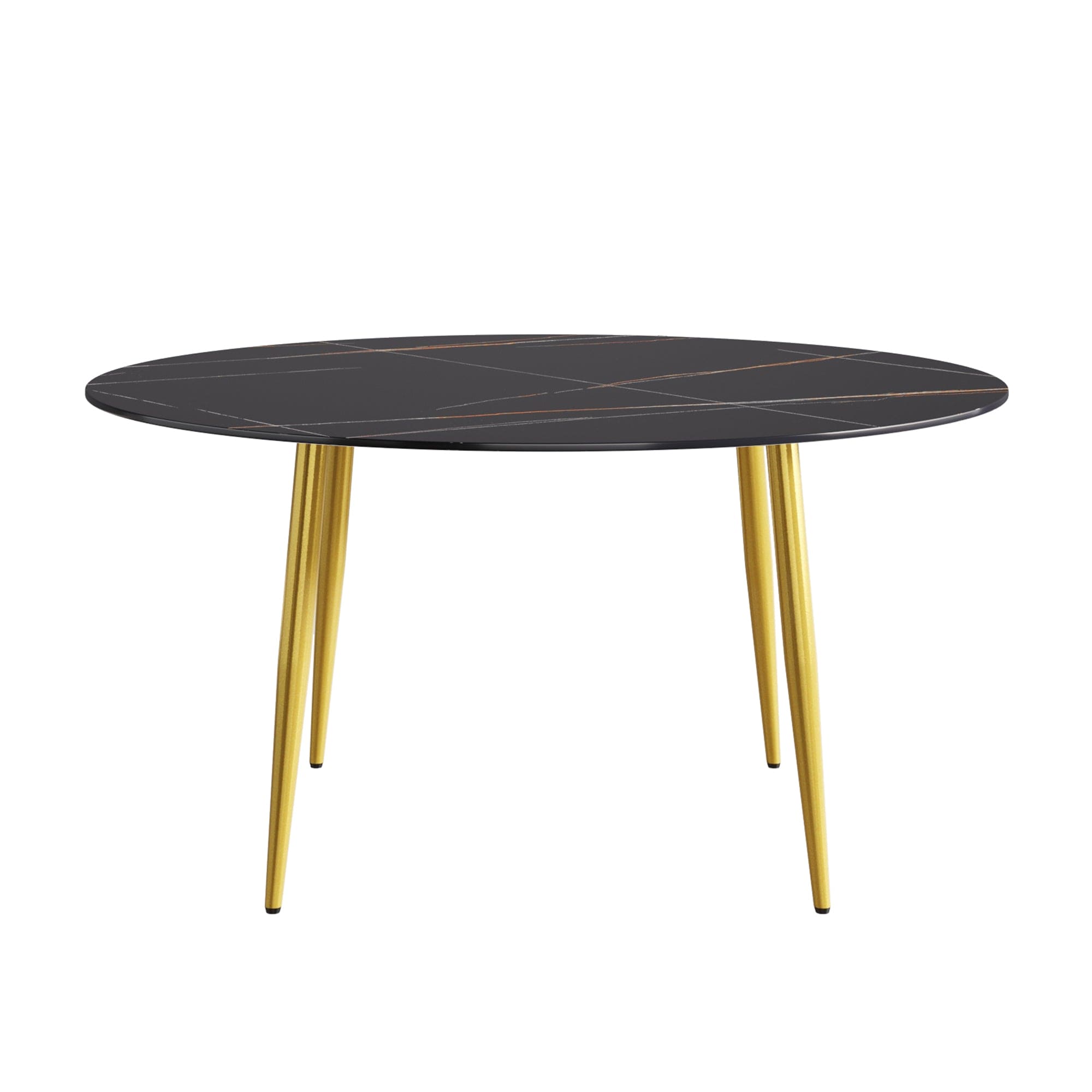 59.05"Modern man-made stone round golden metal dining table-position for 6 people