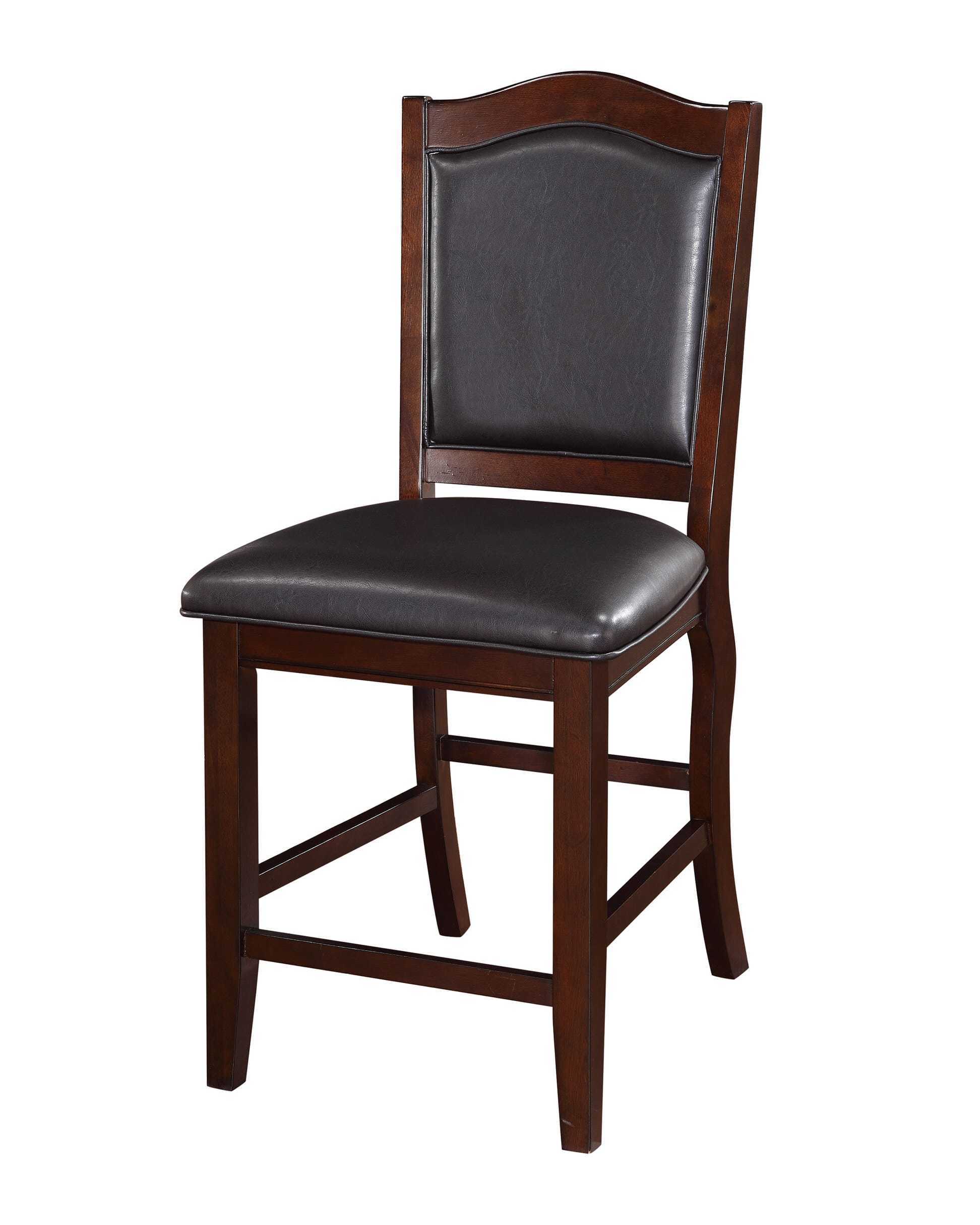 Dark Brown Wood Finish Set of 2 Counter Height Chairs Faux Leather Upholstery  Seat Back Kitchen Dining Room Chair