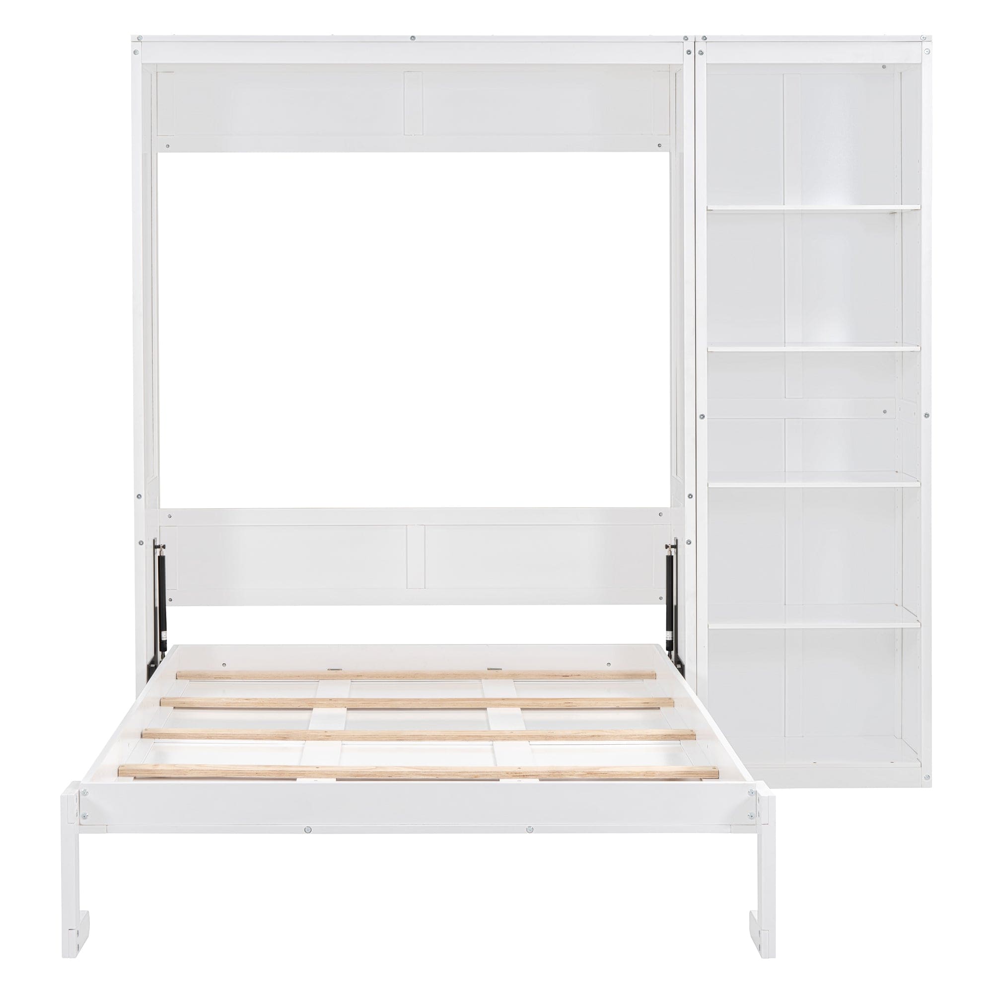 Full Size Murphy Bed Wall Bed with Shelves,White