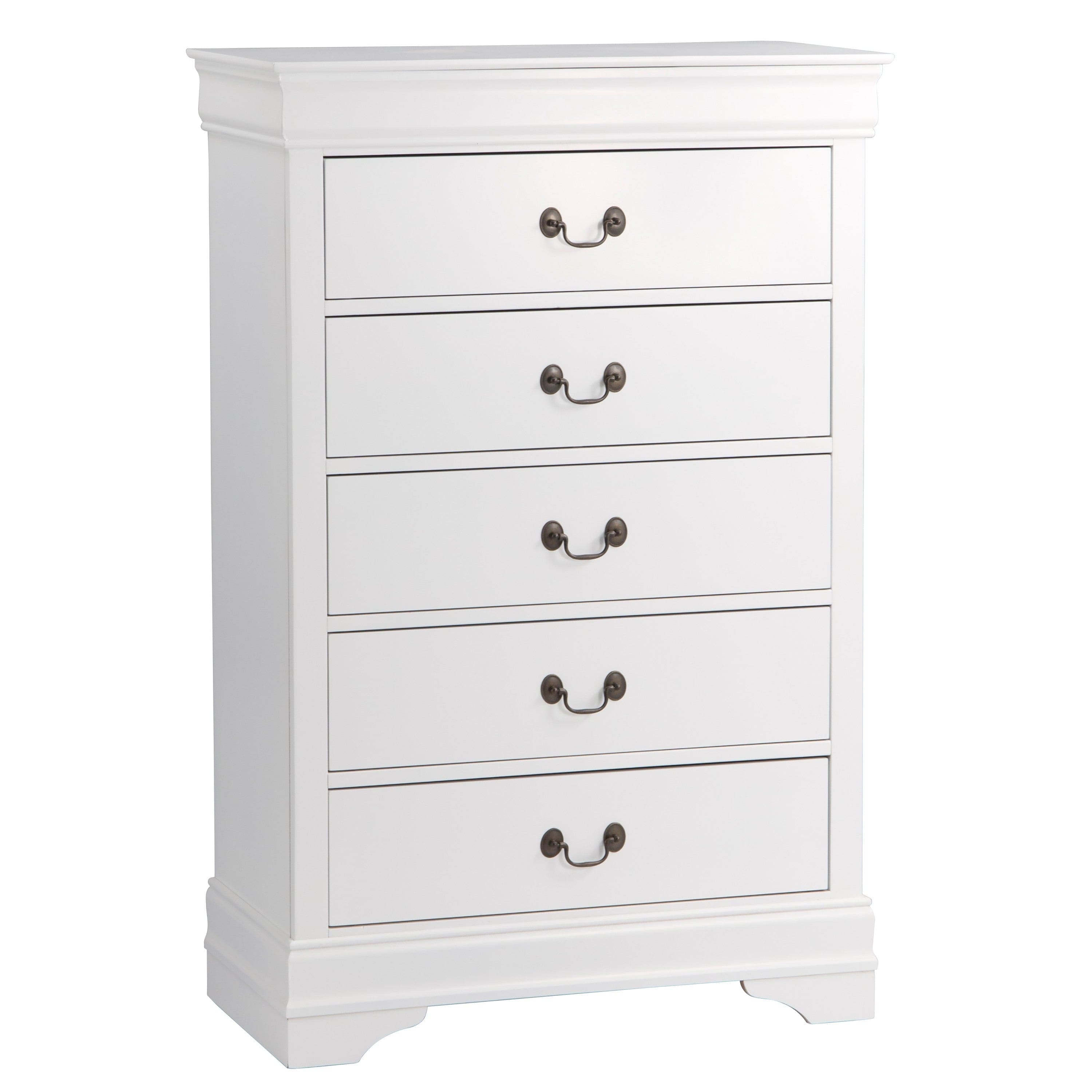 Traditional Design White Finish 1pc Chest of 5 Drawers Antique Drop Handles Drawers Bedroom Furniture