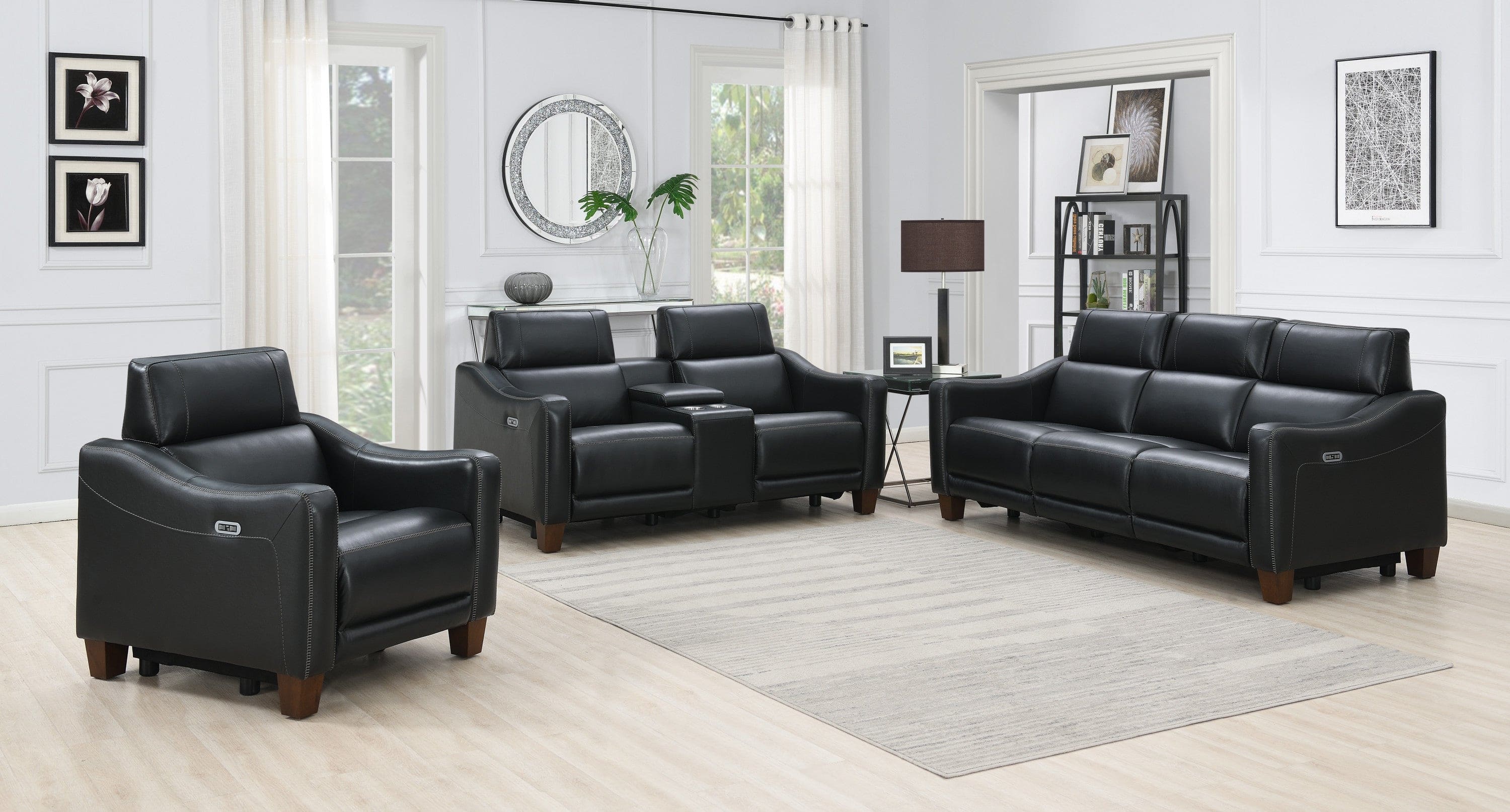 Transitional Dual-Power Leather Loveseat - Reclining Seats, Top Grain Leather, High-Leg Design - Compact and Comfortable