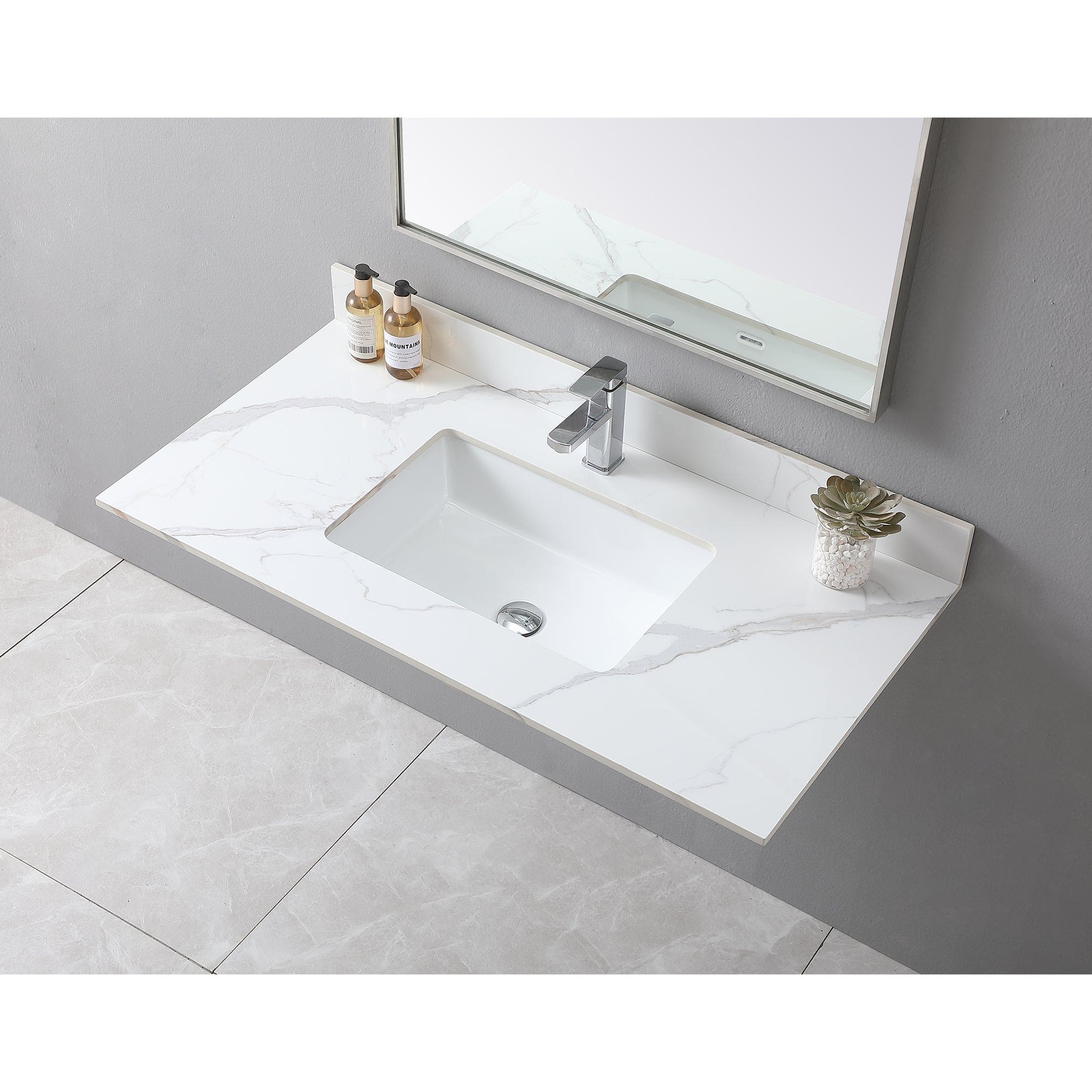 Montary 43x 22 inch bathroom stone vanity carrara gold color sintered stone vanity top with single faucet hole .