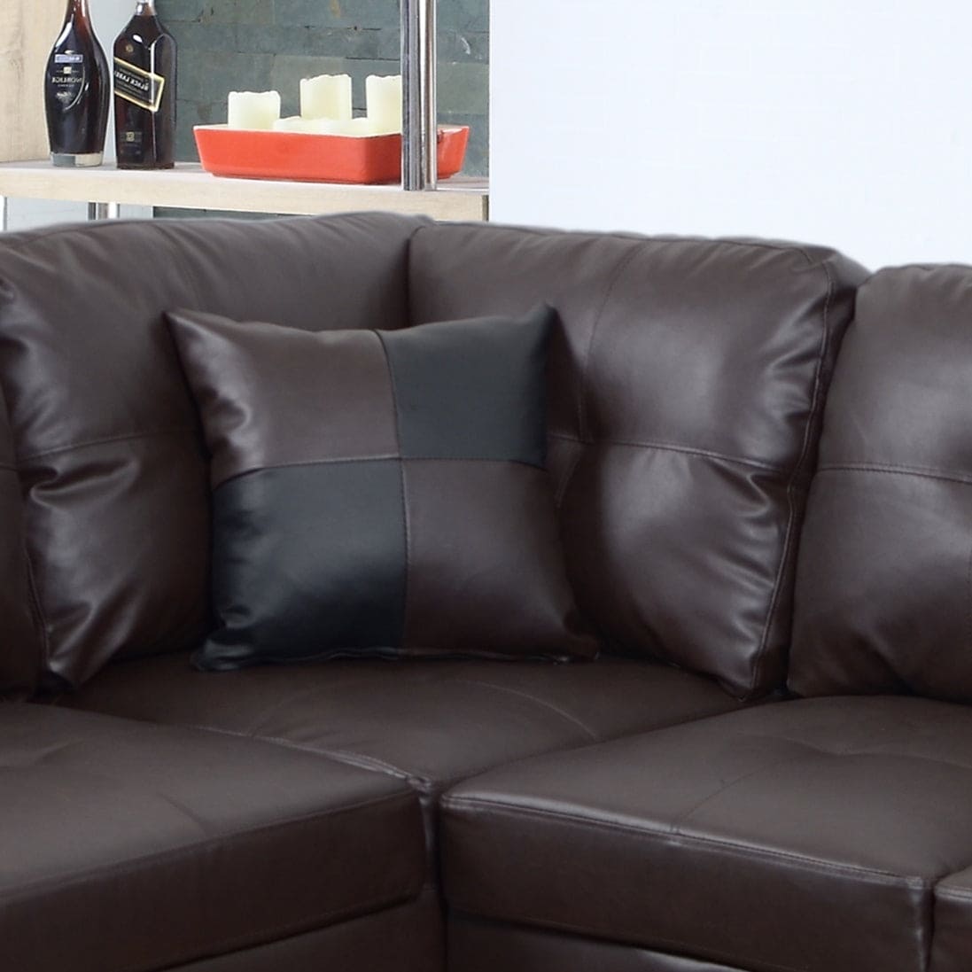 3 PC Sectional Sofa Set, (Brown) Faux Leather Right -Facing Chaise with Free Storage Ottoman