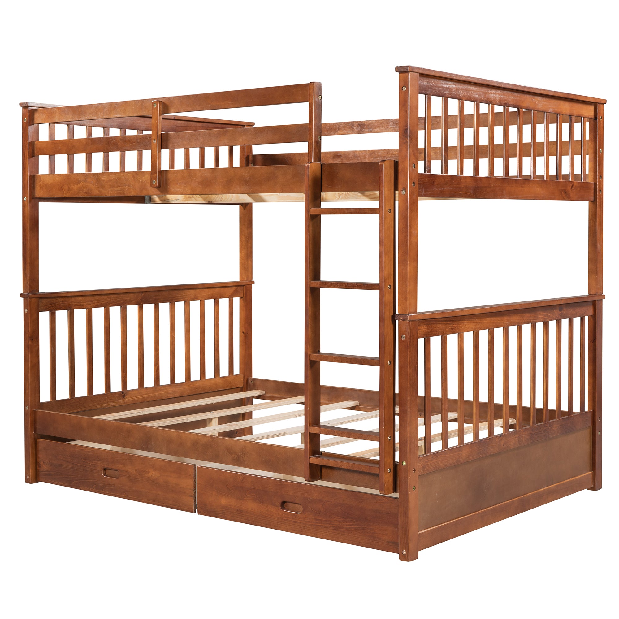 Full-Over-Full Bunk Bed with Ladders and Two Storage Drawers (Walnut)(OLD SKU:LT000365AAD)