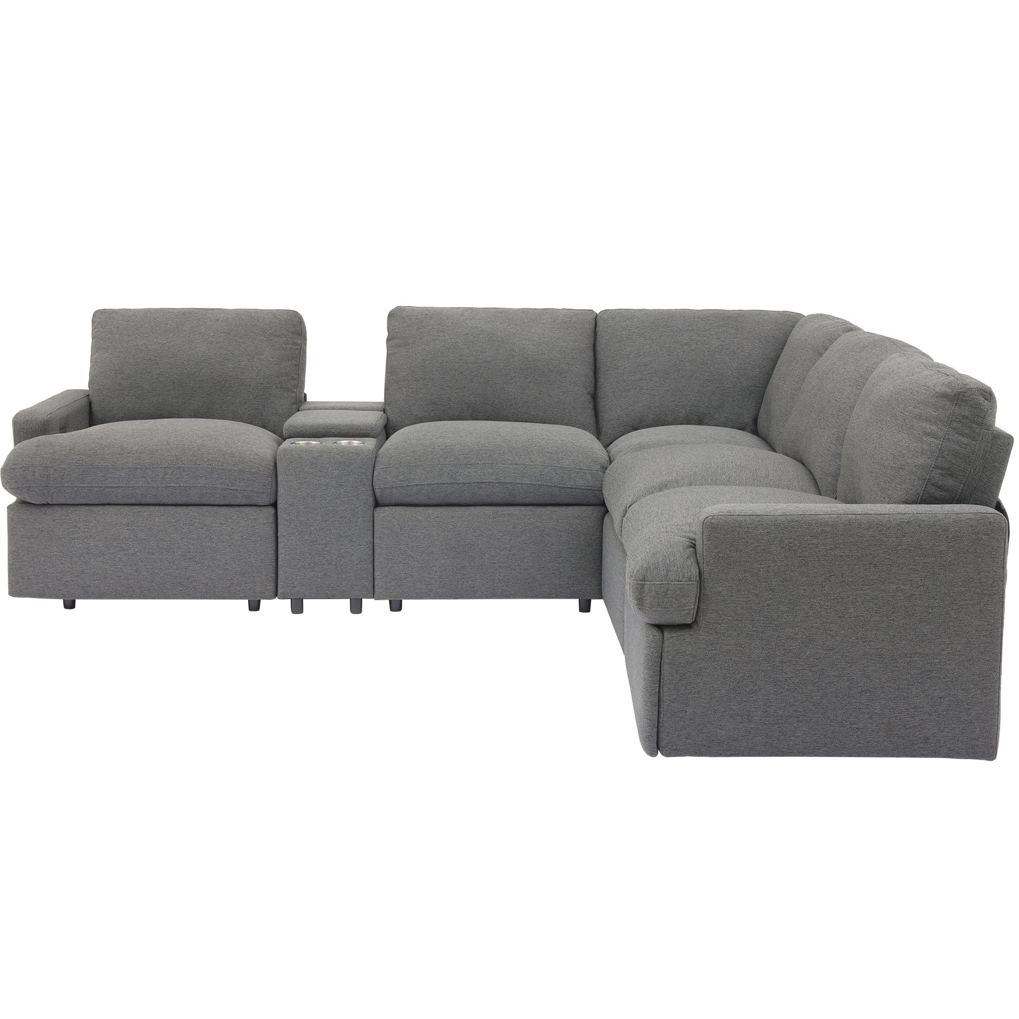 104'' Power Recliner Corner Sofa Home Theater Reclining Sofa Sectional Couches with Storage Box, Cup Holders, USB Ports and Power Socket for Living Room, Dark Grey