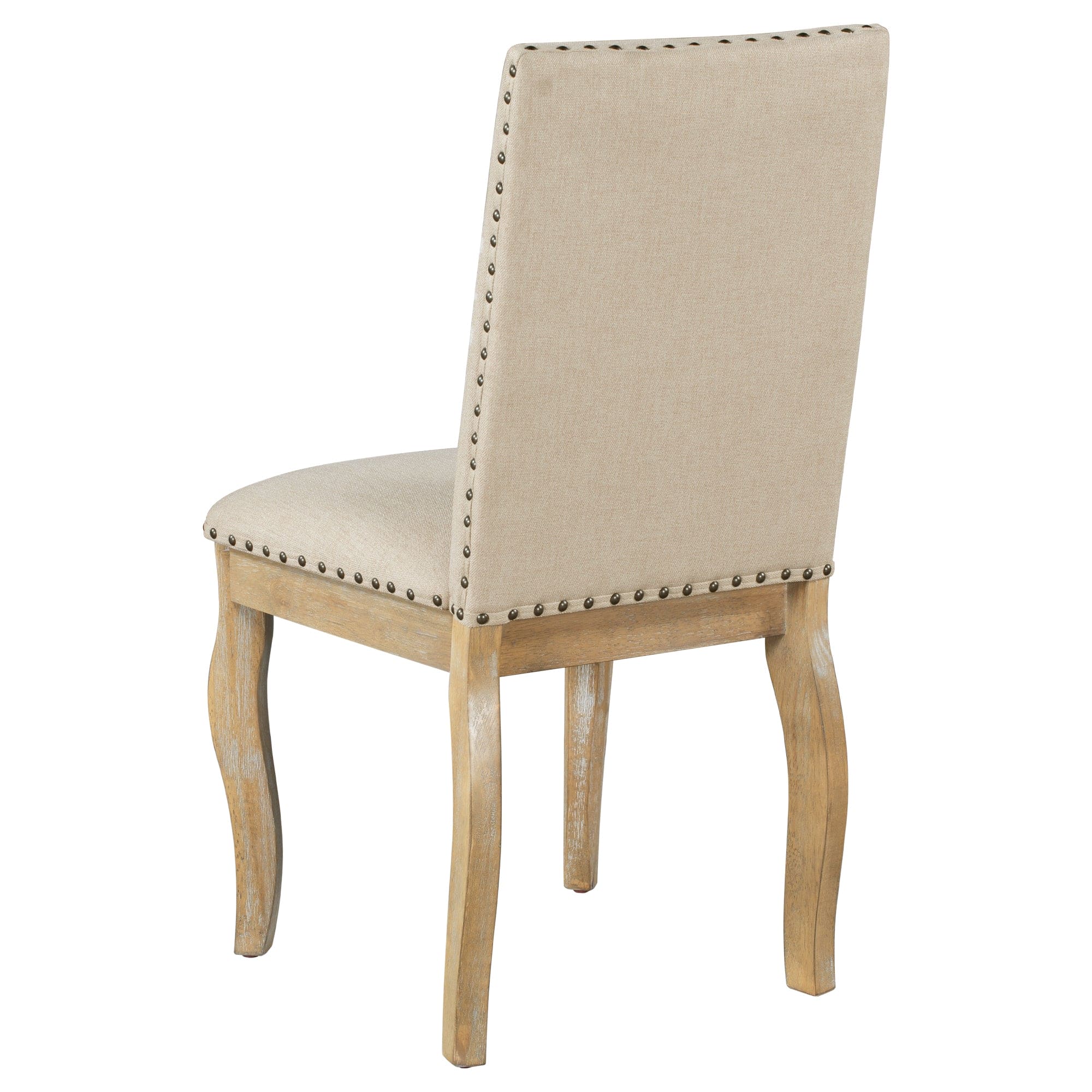 TREXM Set of 4 Dining chairs Wood Upholstered Fabirc Dining Room Chairs with Nailhead (Natural Wood Wash)