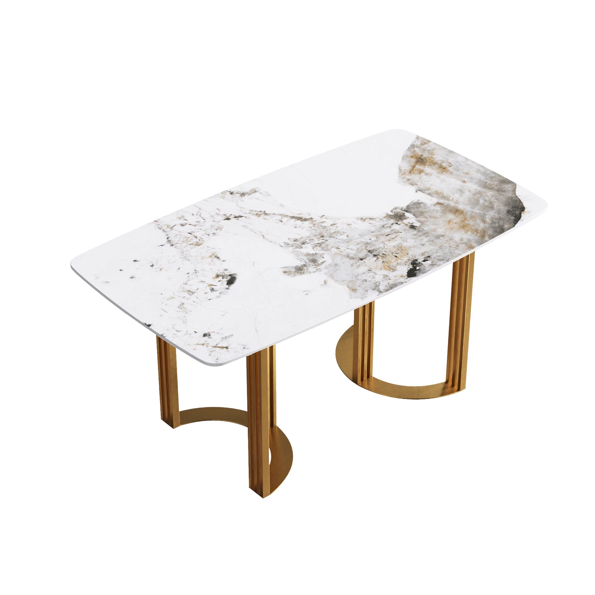 63"Modern artificial stone pandora white curved golden metal leg dining table -6 people