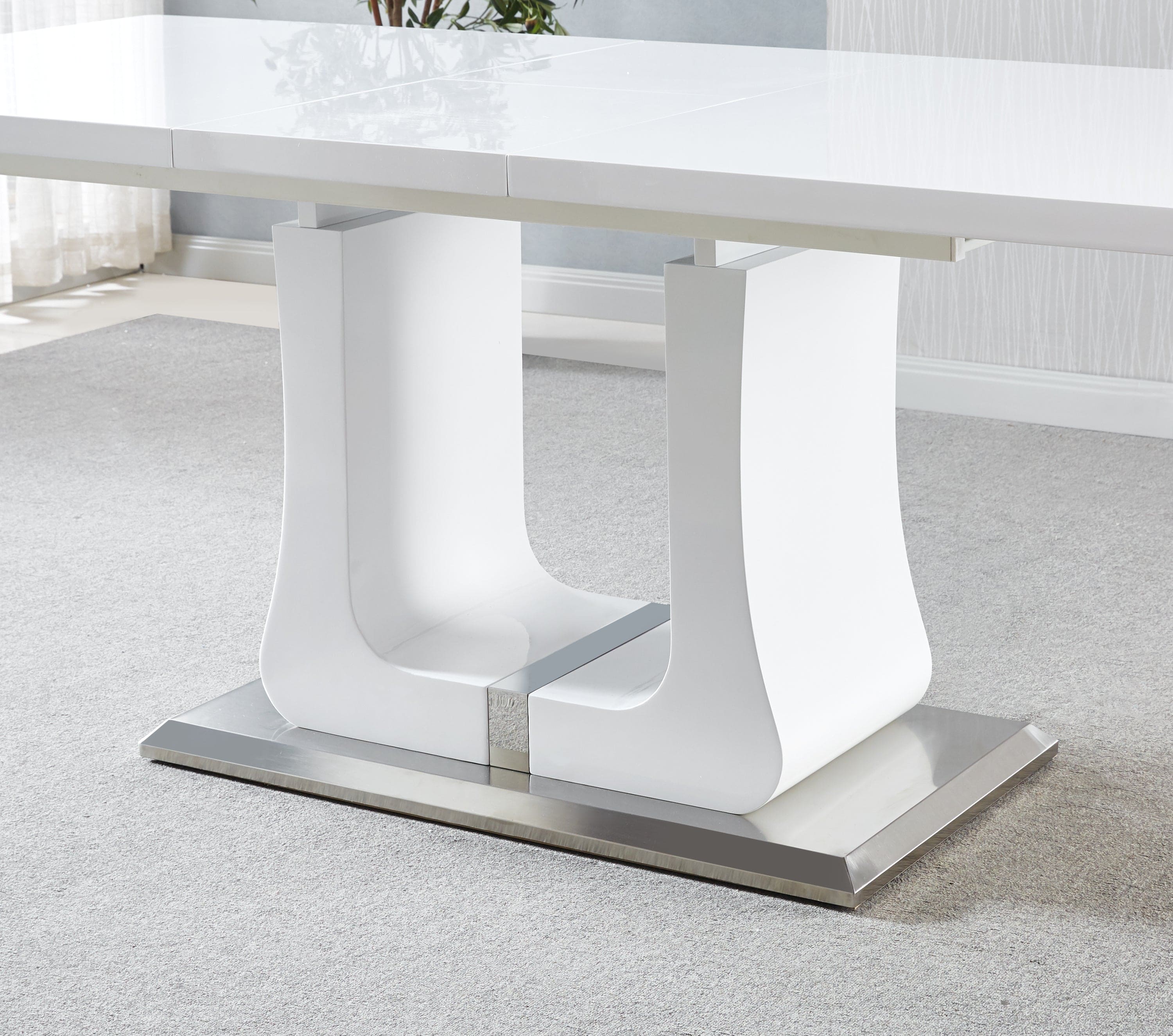 63"/78.7" Extendable Dining Table with Butterfly Leaf, High Gloss Lacquer Coating and Pedestal Base in White/Chrome