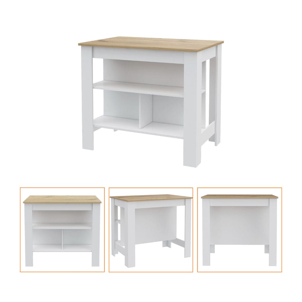 Hayne 9-Shelf 2-Door 2-piece Kitchen Set, Kitchen Island and Pantry White and Light Oak