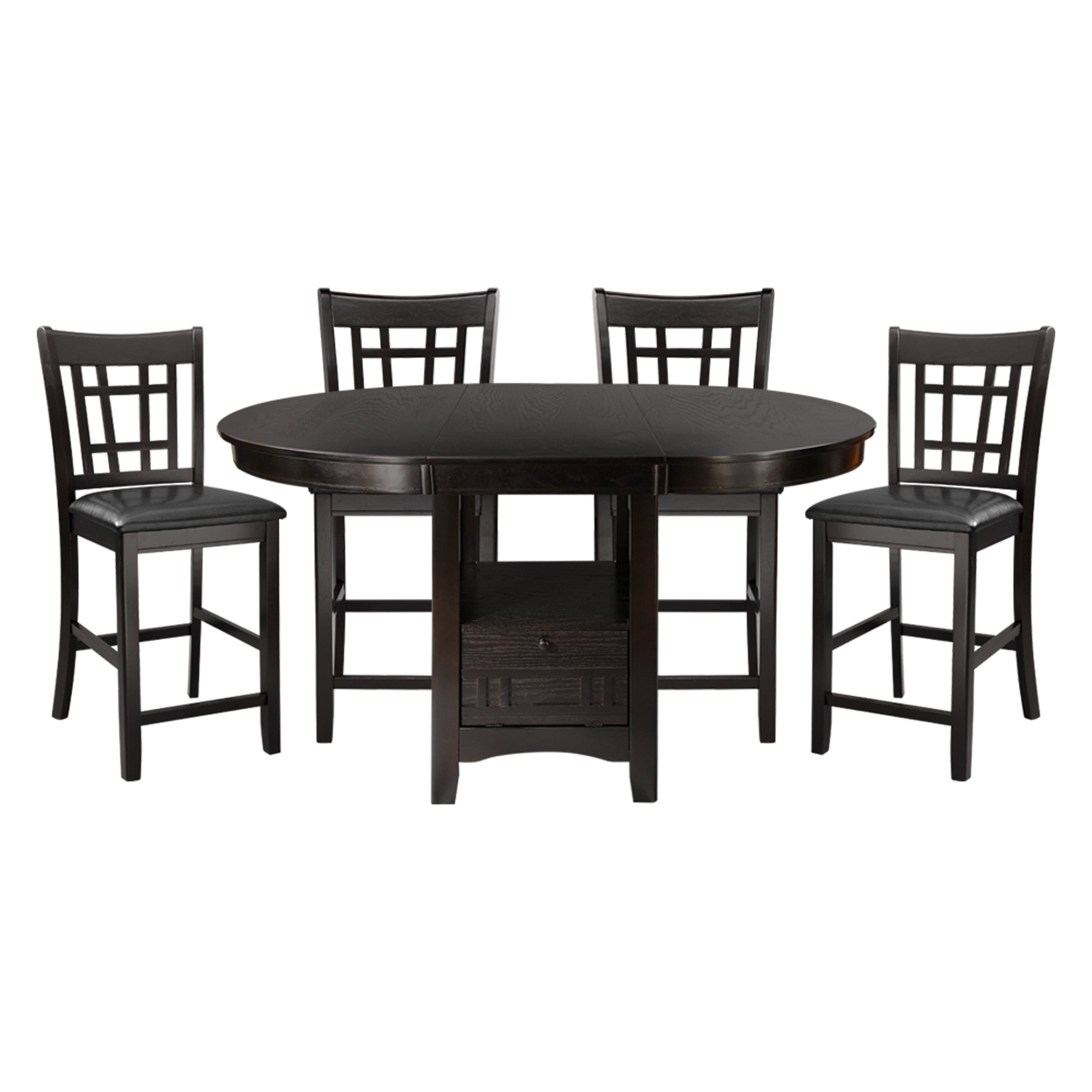 Traditional Design Dark Cherry Finish Counter Height Dining Set 5pc Table w Extension Leaf and 4 Counter Height Chairs