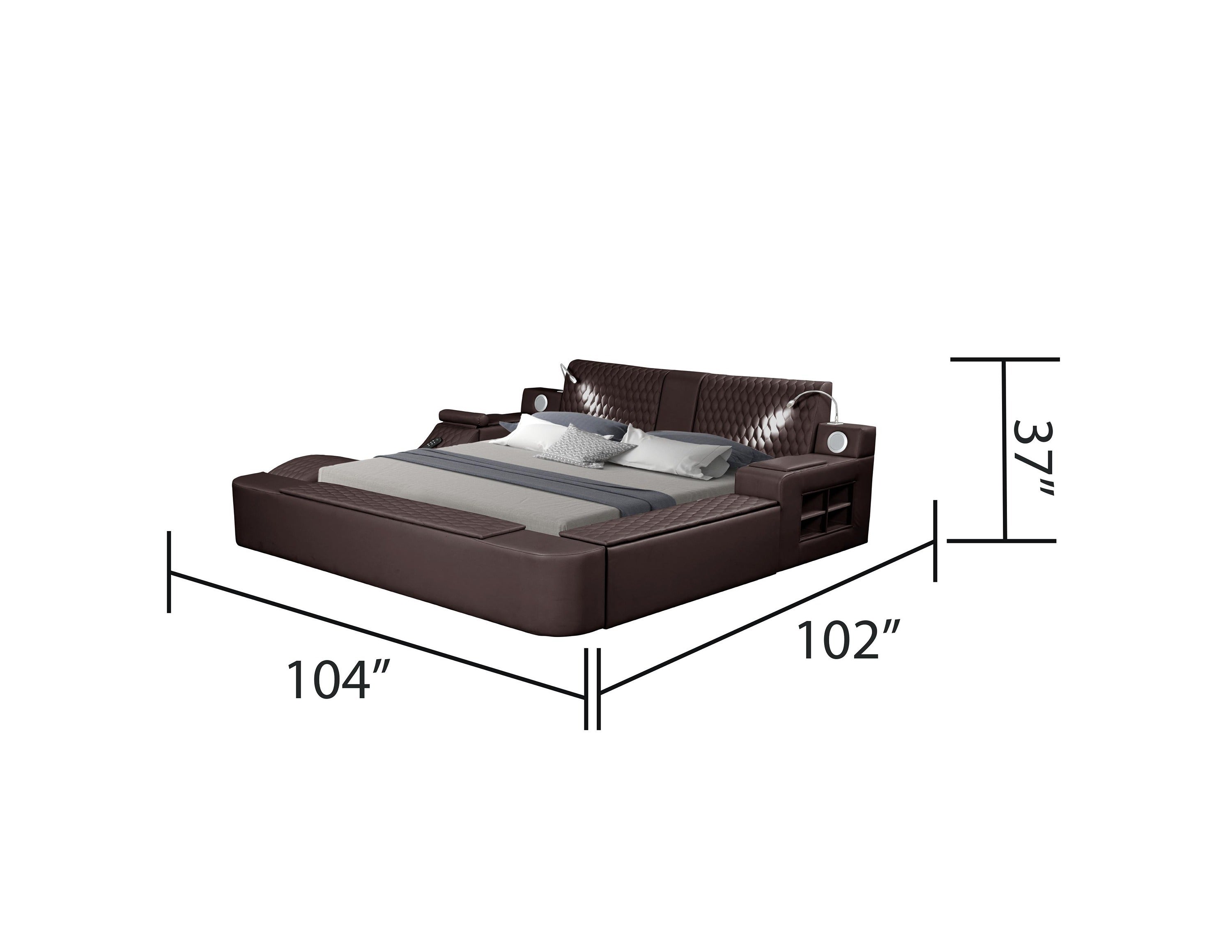 Zoya Smart Multifunctional King Size Bed Made with Wood in Brown