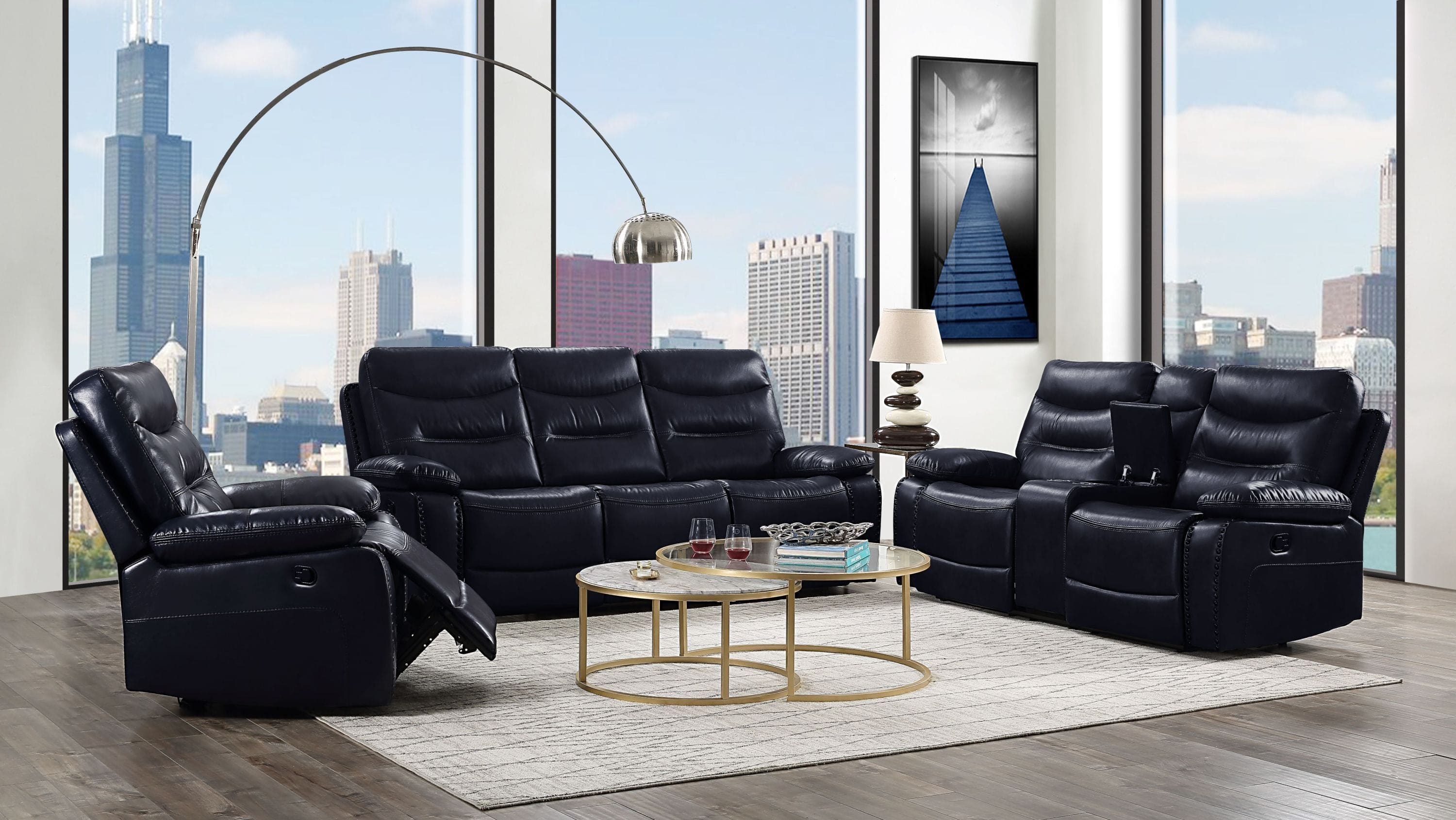 ACME Aashi Loveseat w/Console (Motion), Navy Leather-Gel Match 55371