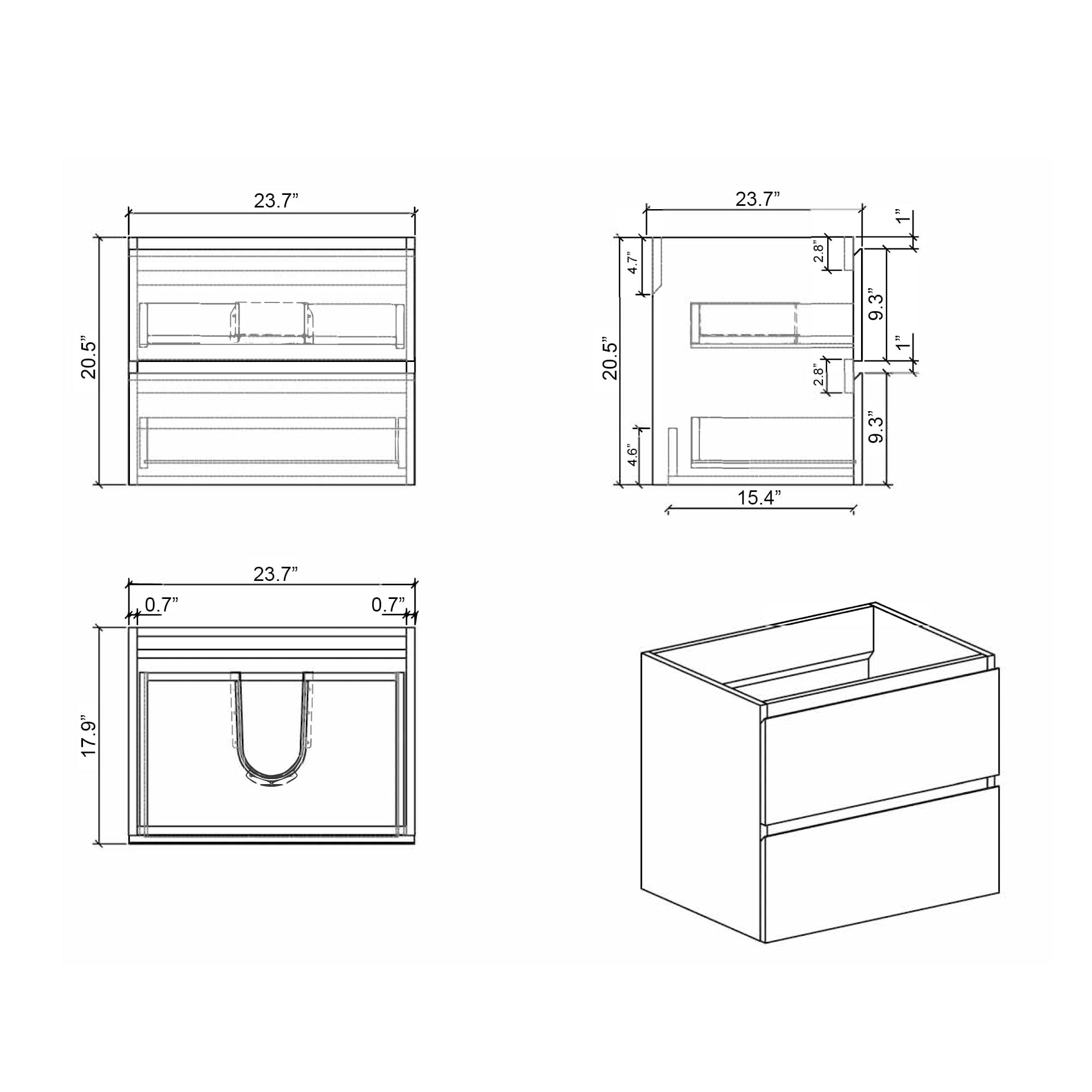 Alice 24" Walnut Bathroom Vanity with Sink, Large Storage Wall Mounted Floating Bathroom Vanity for Modern Bathroom, One-Piece Black Sink Basin without Drain and Faucet