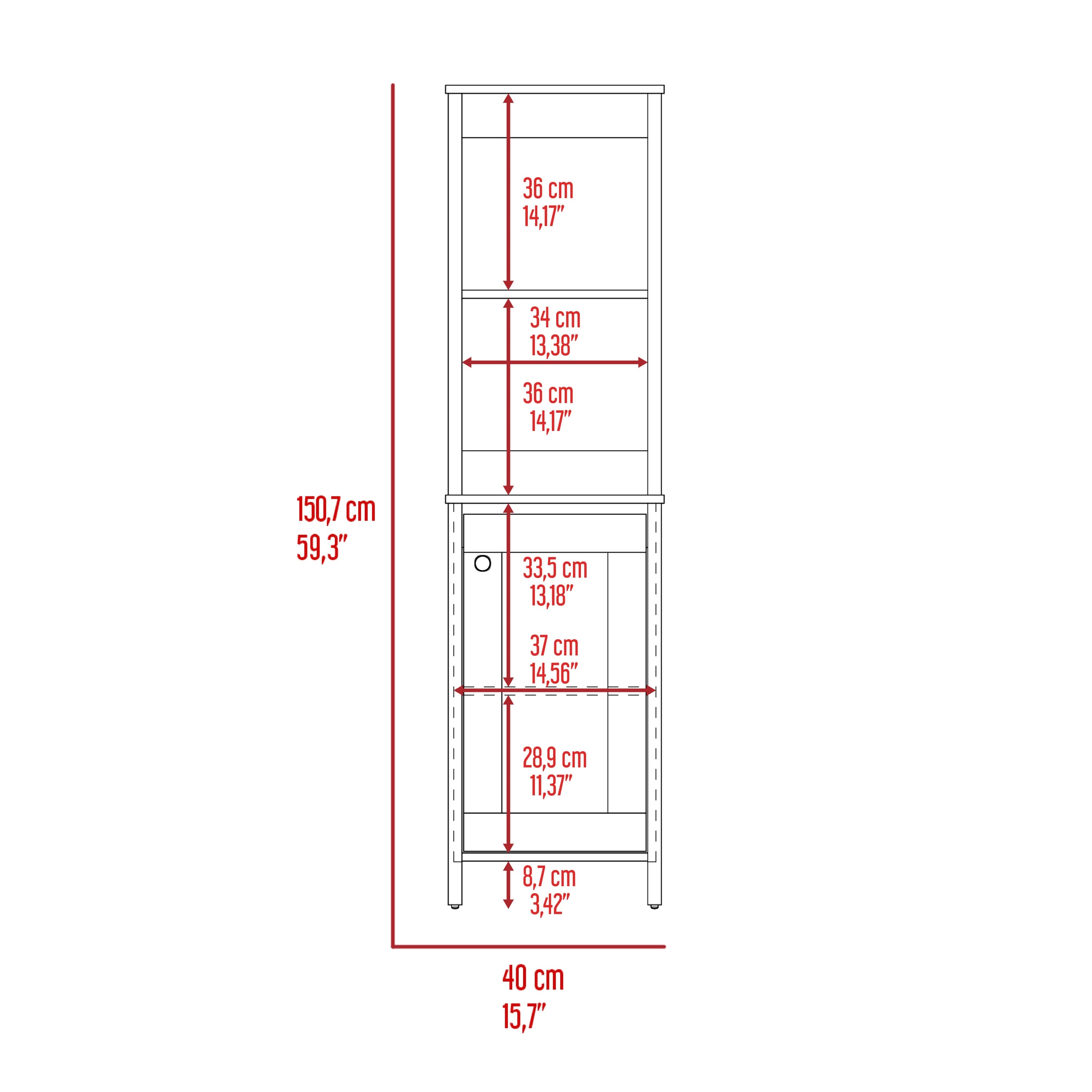 Linen Cabinet Jannes, Two Open Shelves, Single Door, Light Oak / White Finish