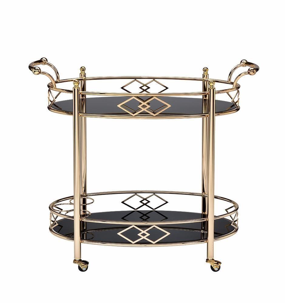 ACME Ottesen Serving Cart, Gold & Black Glass 98351