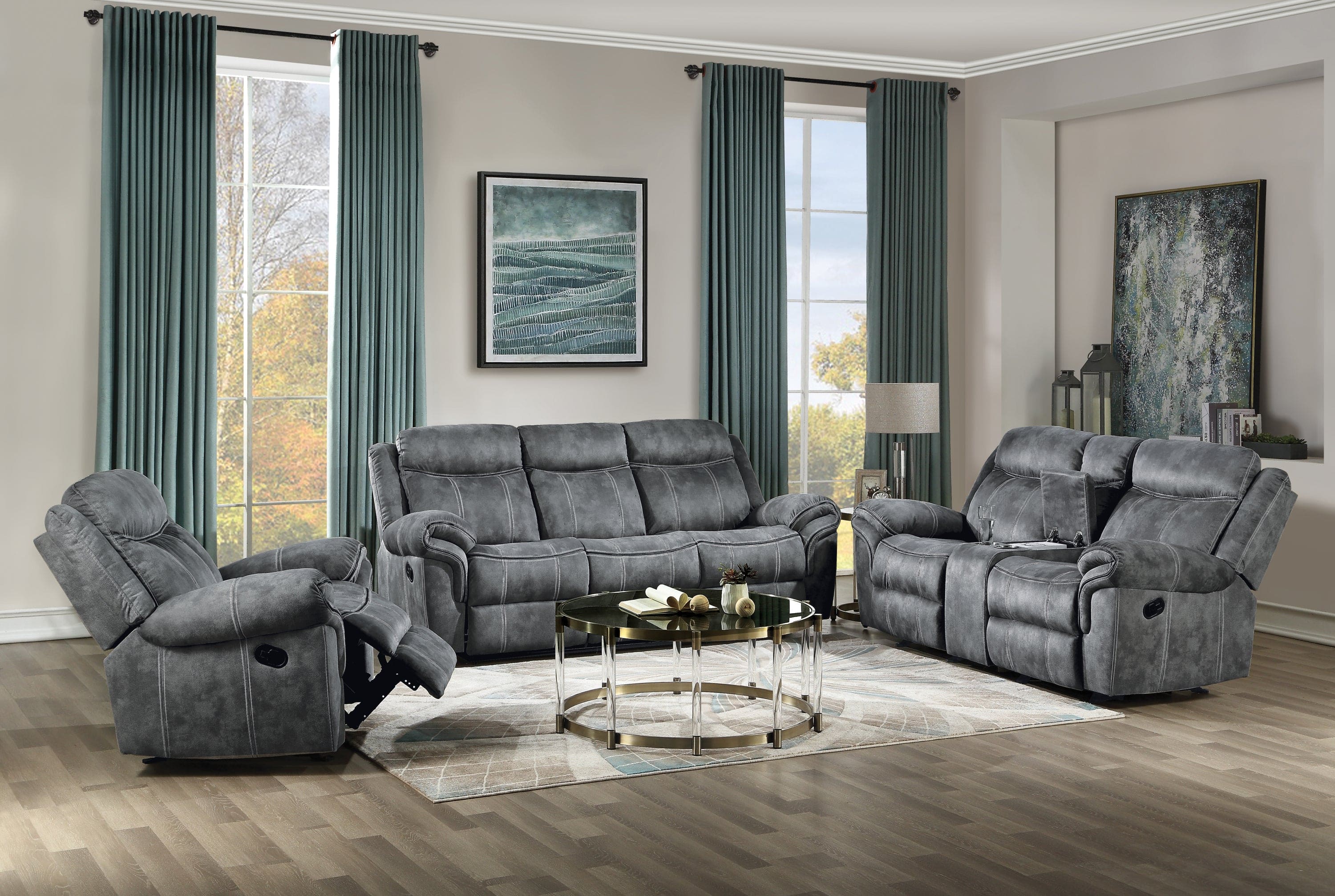 ACME Zubaida Loveseat w/Console (Glider & Motion), 2-Tone Gray Velvet 55026