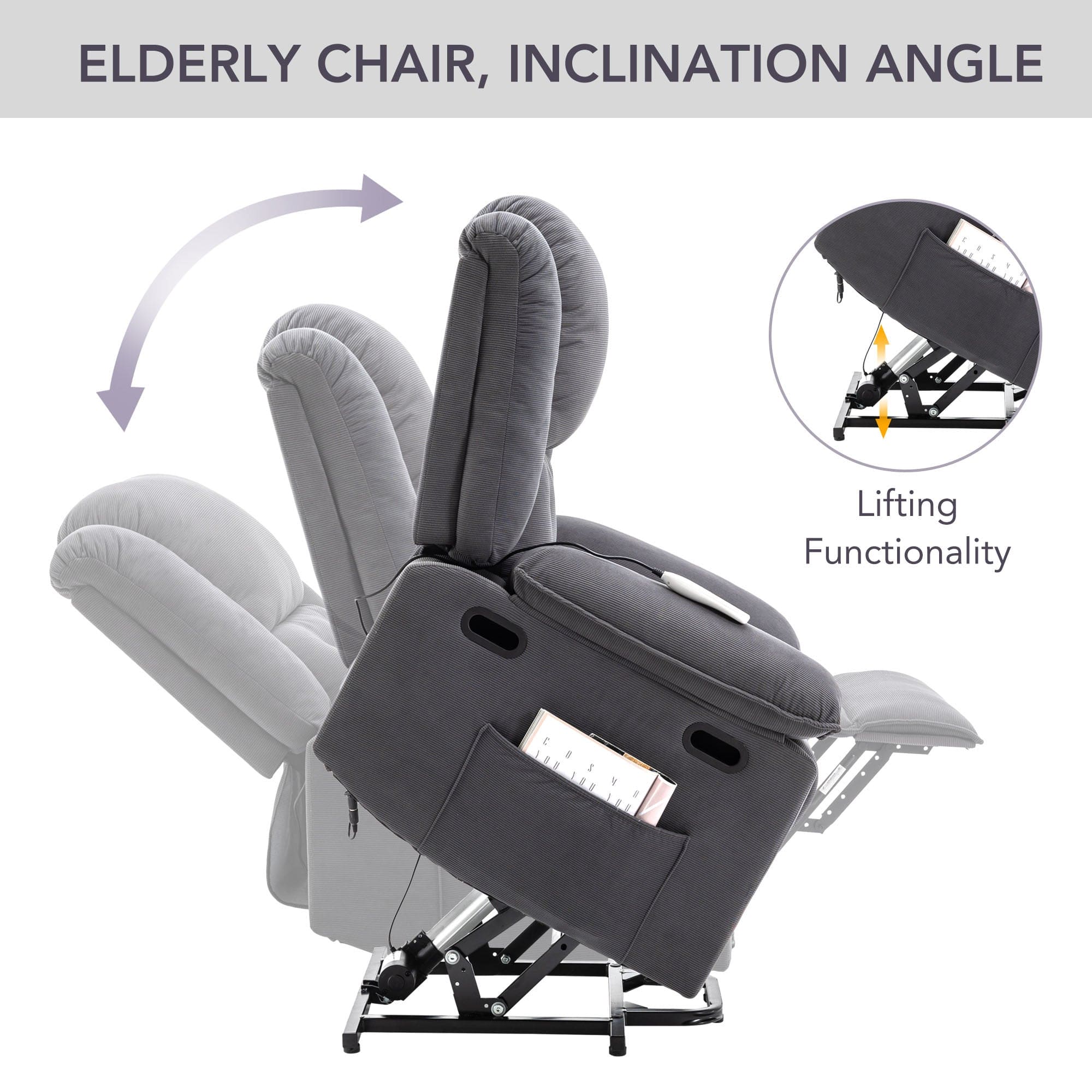 Massage Recliner,Power Lift Chair for Elderly with Adjustable Massage and Heating Function,Recliner Chair with Infinite Position and Side Pocket for Living Room ,Gray