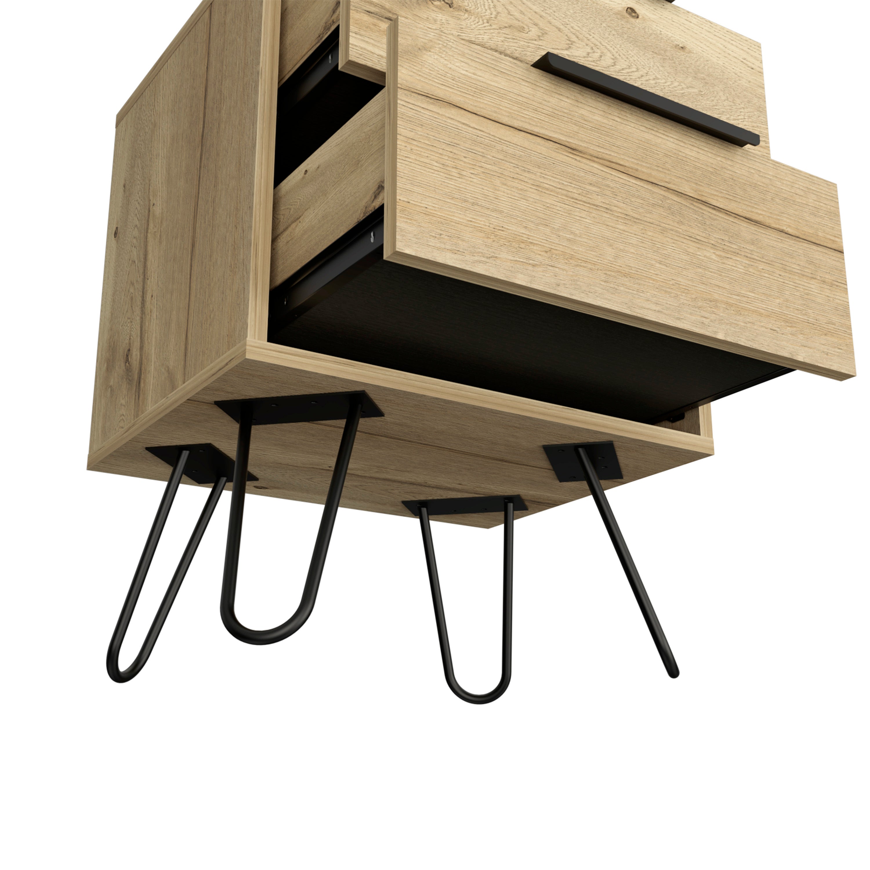 Nightstand Skyoner 2, Harpin Legs, Two Drawers, Light Oak Finish