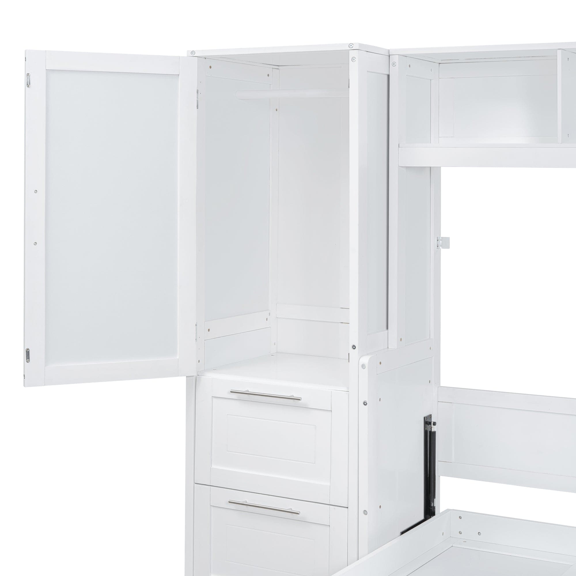 Full Size Murphy Bed Wall Bed with Closet and Drawers,White