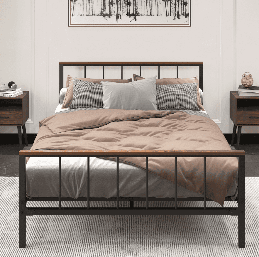 Metal Platform Bed frame with Headboard and Footboard,Sturdy Metal Frame,No Box Spring Needed(Queen)