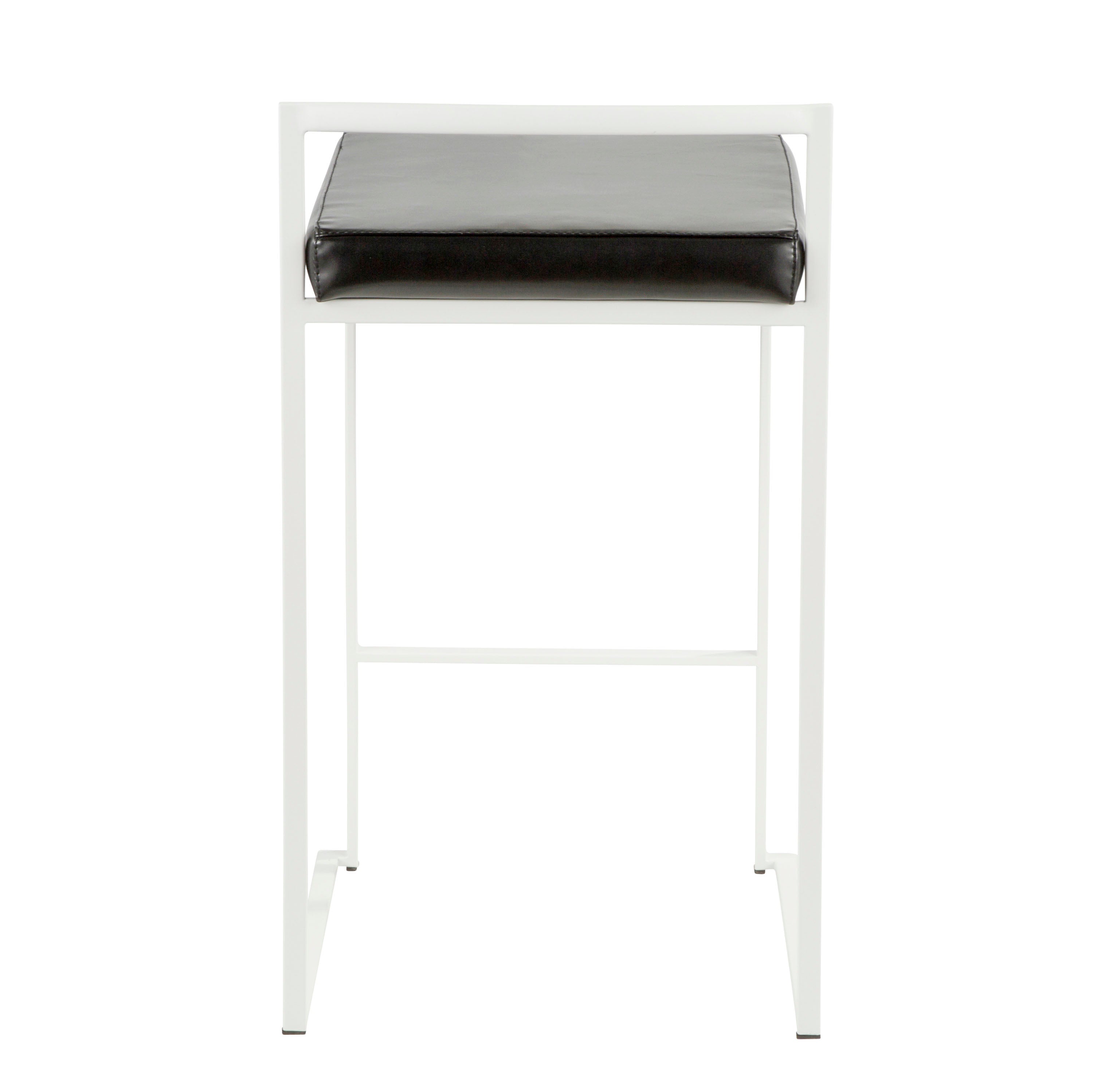 Fuji Contemporary Stackable Counter Stool in White with Black Faux Leather Cushion by LumiSource - Set of 2