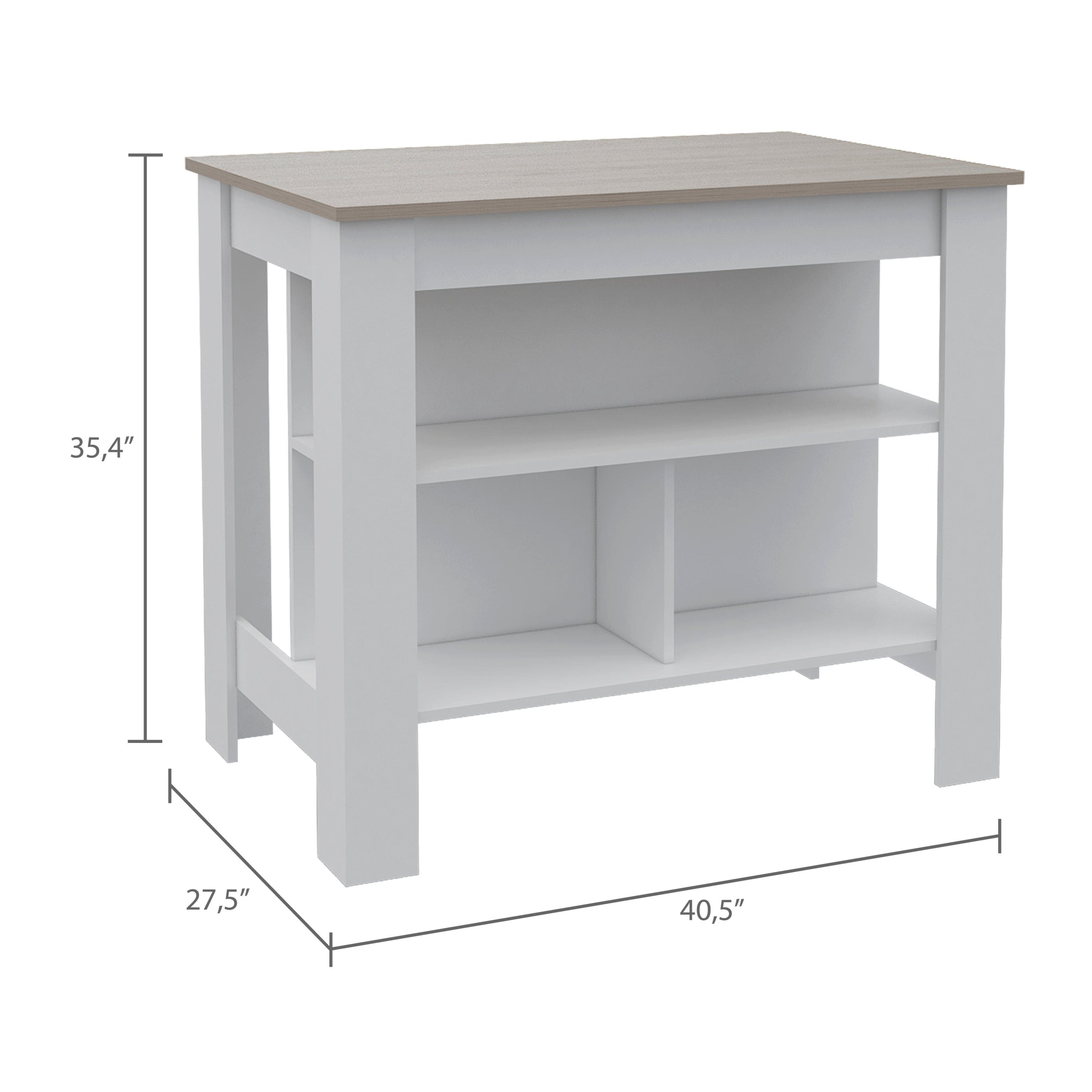 Cala Kitchen Island Antibacterial, Three Shelves, Four Legs  -Light Gray / White